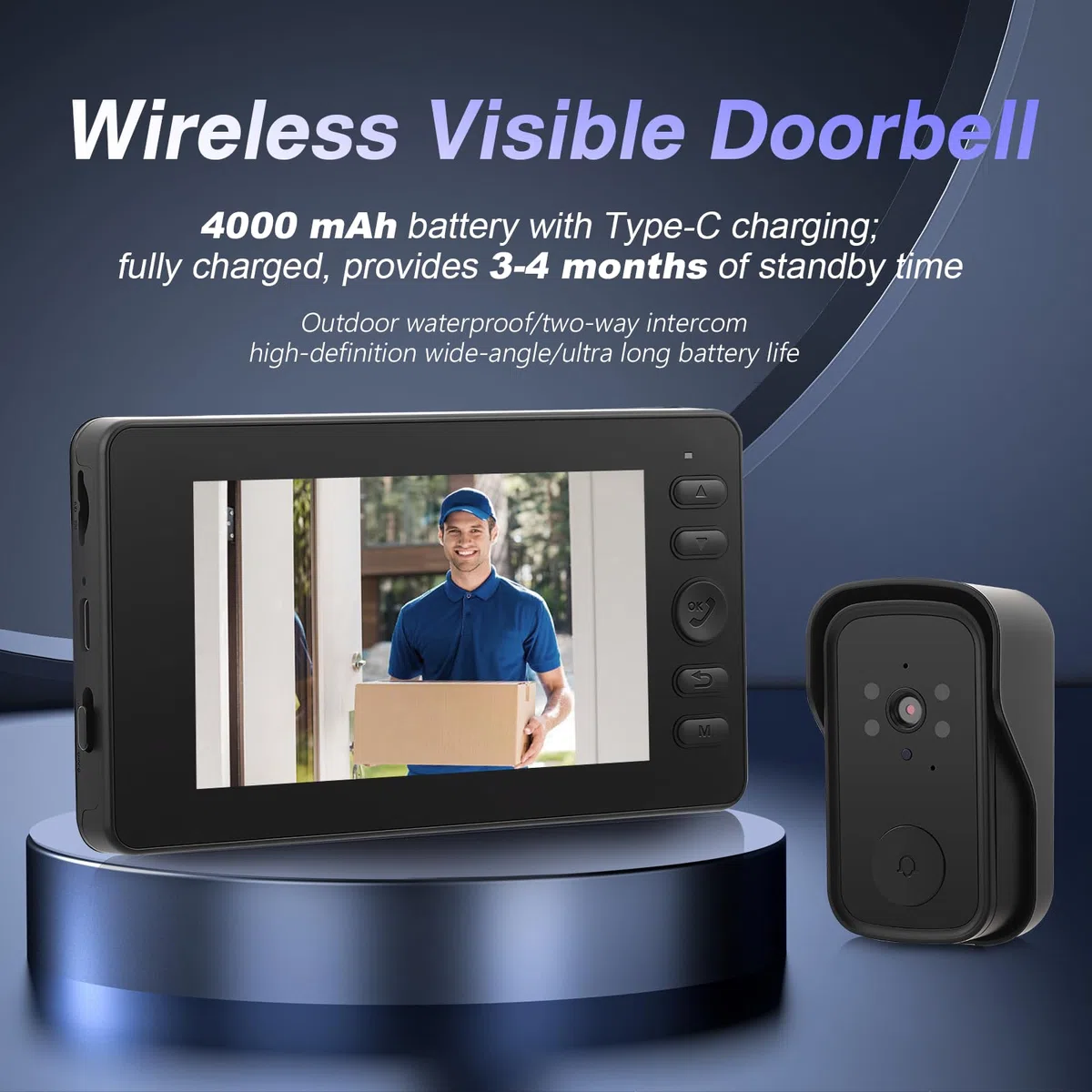 Campanello senza fili con videocamera, video 1080P, con schermo da 4,3 pollici, impermeabile IP65, campanello per porta esterno, conversazione bidirezionale