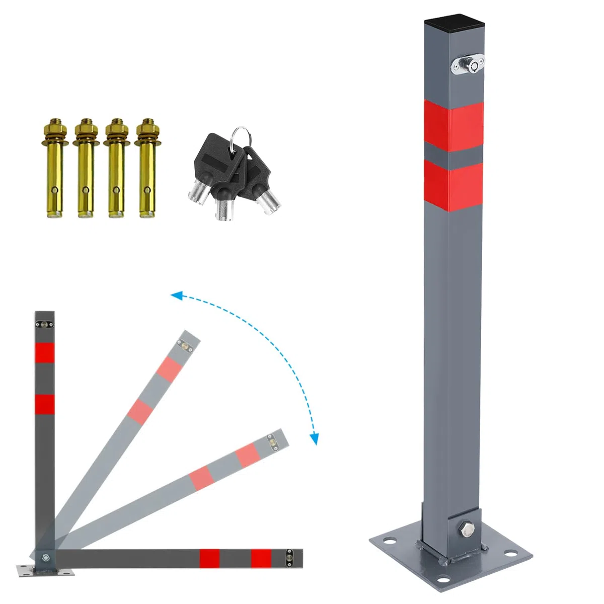 Eulenke 2X dissuasore parcheggio, pieghevole Parcheggio Barriera, Barriera Parcheggio con chiavi e strisce riflettenti, Facile da Installare blocco parcheggio, Palo Dissuasore Anti Altezza 67cm