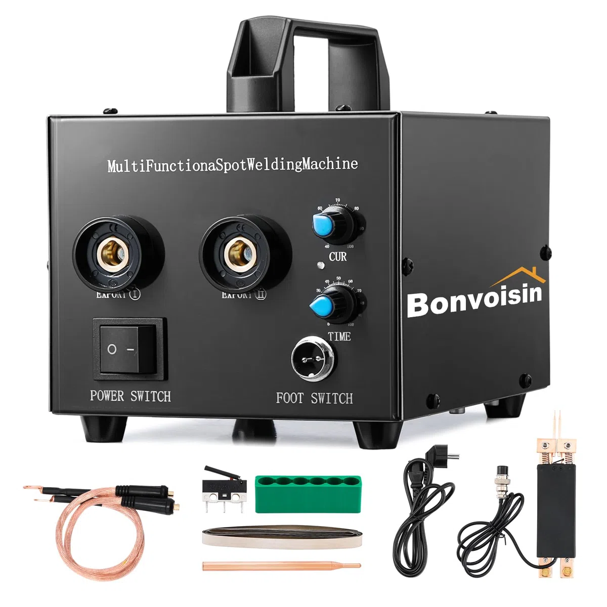 Bonvoisin Saldatrice a Punti 220V Uscita 400-1000A per 0,1-0,2mm | Saldatrice a Punti AC Per Uso Continuo, 400–1000A Con Impulso 20ms–5s, Penna a Un Tocco, Tutti i Pezzi Inclusi
