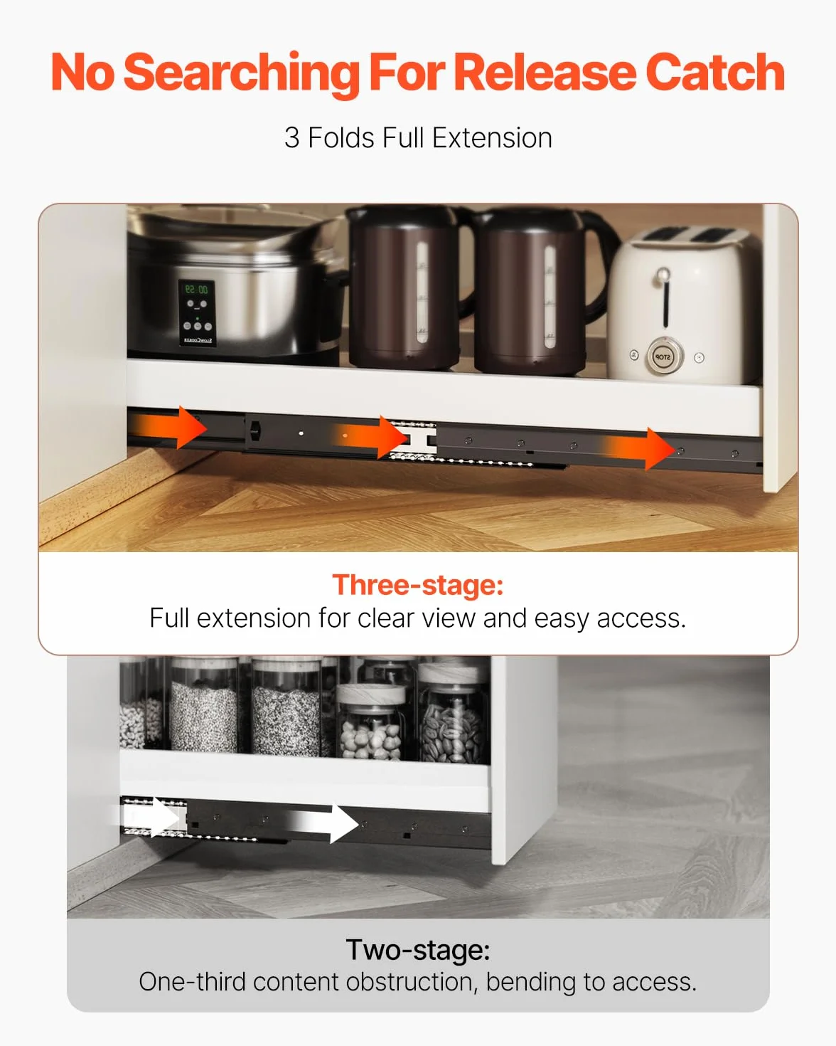 VEVOR Guide per Cassetti Sottotop, Guide per Mobili Sottoscala con Cuscinetti a Sfera a Estensione Completa, Capacità 117 kg, Guide Resistenti, per Sostituzione, Nero 800 mm, 1 Paio
