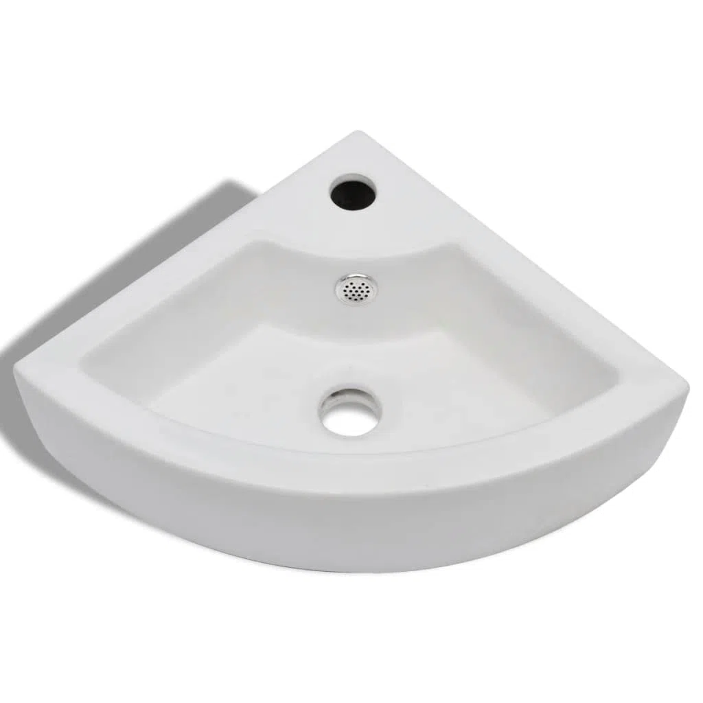 vidaXL Lavello in Ceramica ad Angolo con Foro per Rubinetto Scarico Lavandino