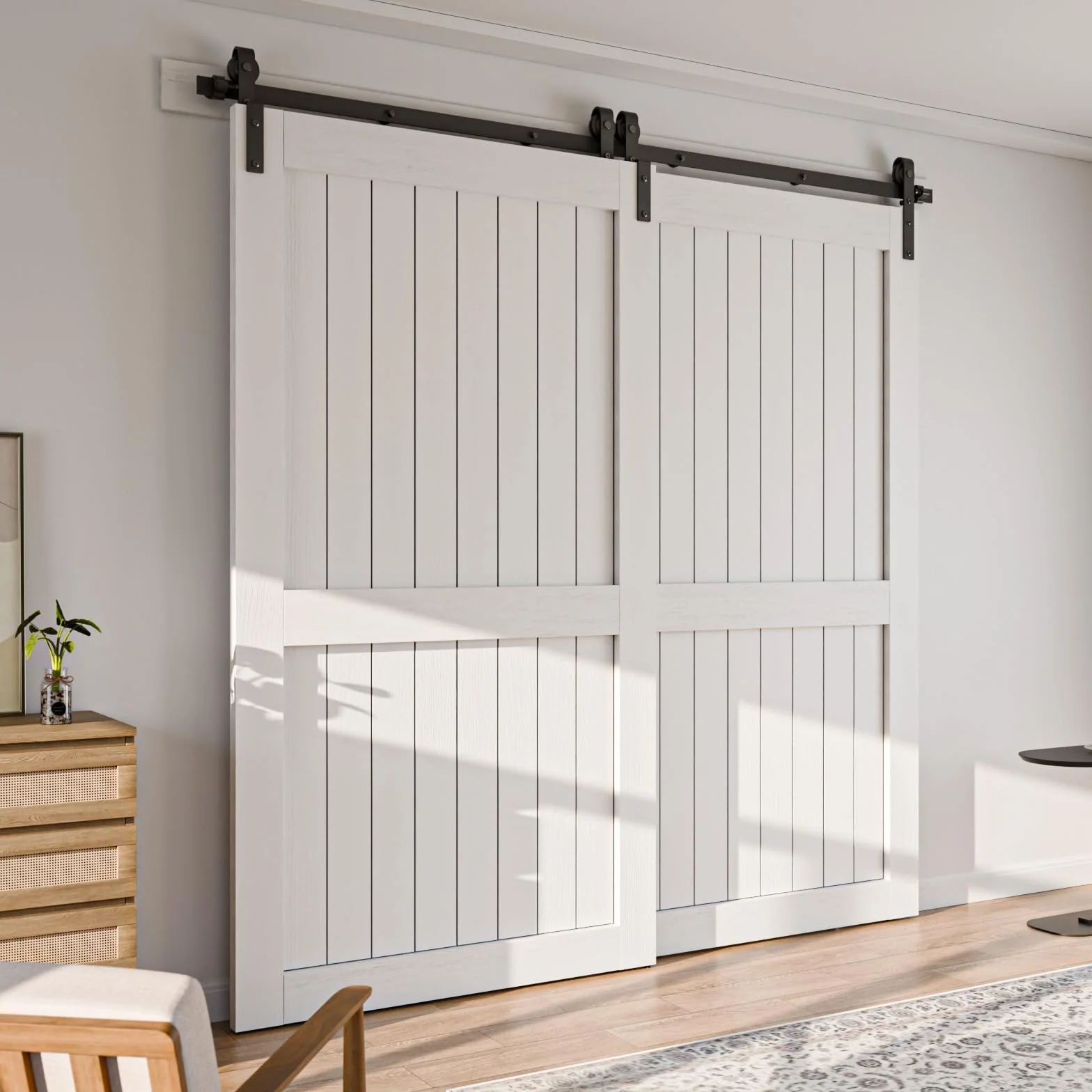 5.5FT/173CM Binario per Porta Scorrevole per Bypass Doppie Porte Facile da Installare, Nero Forma J