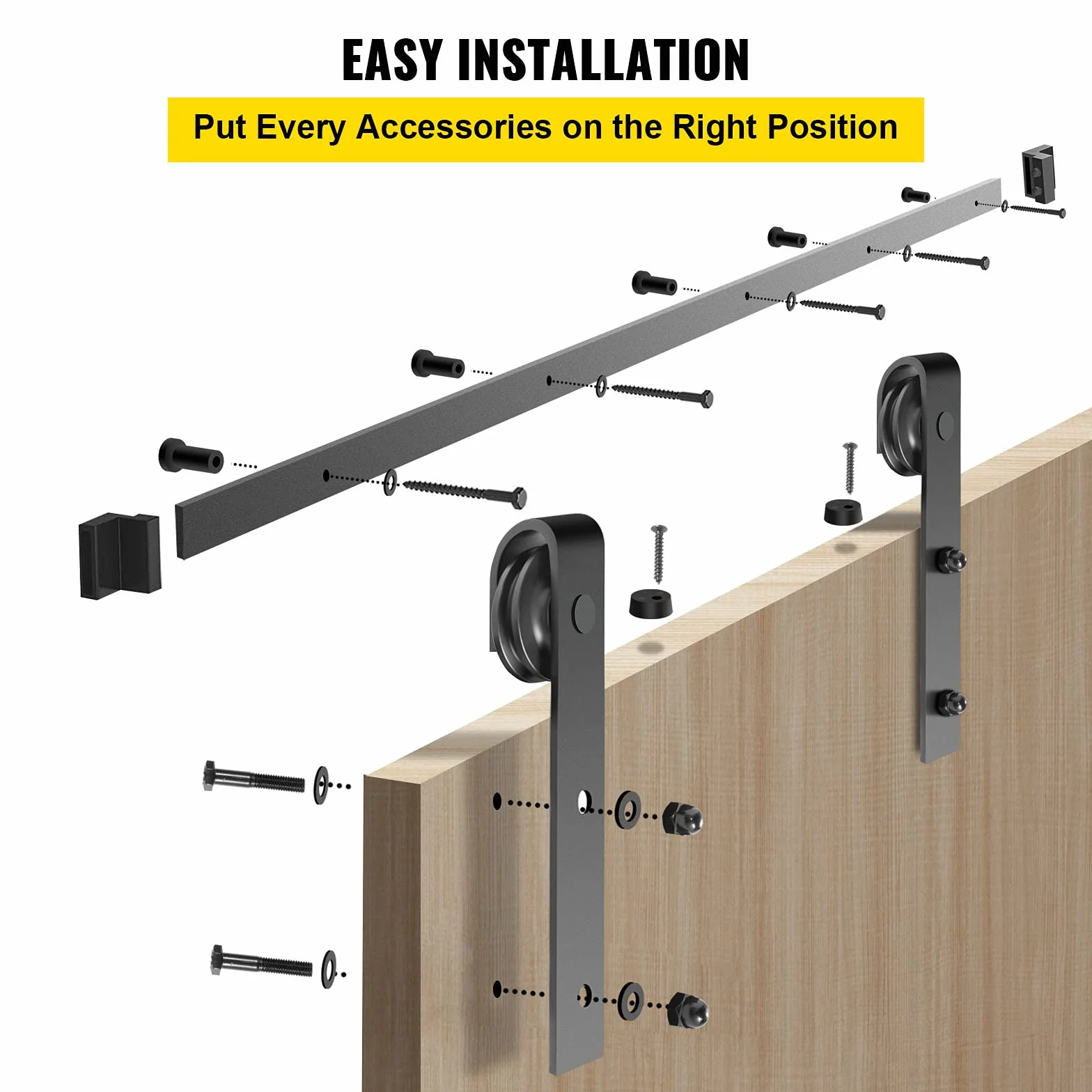 VEVOR gcm-do2 scorrevole 3,5 m, kit hardware doppio portante 150 kg, binario per fienile in acciaio al carbonio, spessore 4-4,5 cm e pannello porta largo 1,8 m, nero
