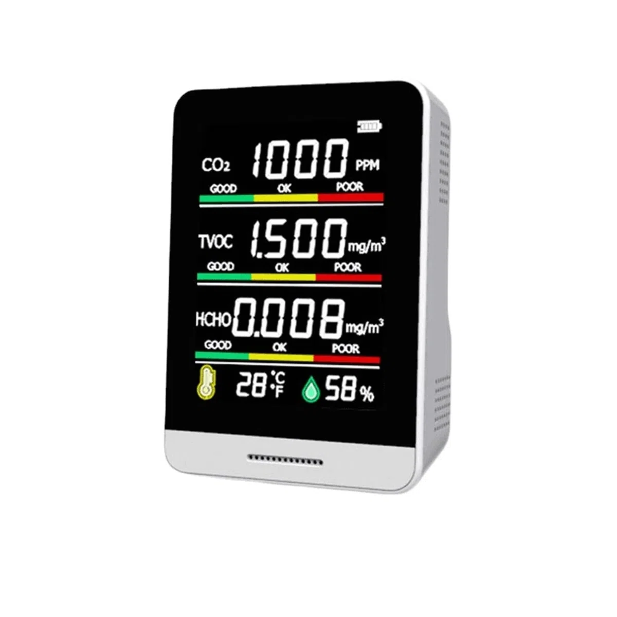 Rilevatore Gas, Rilevatore di CO2 5 in 1 Rilevatore di qualità dell'aria Rilevatore di anidride carbonica Tester di umidità della temperatura digitale portatile Misuratore di CO2 HCHO TVOC,per casa u