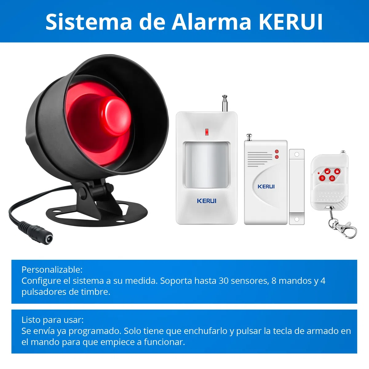 Sistema di allarme di sicurezza, 11 pezzi, per casa, appartamento e garage, sirena da 115 dB, resistente alle intemperie, per interni ed esterni, con telecomando e sensore di contatto della porta
