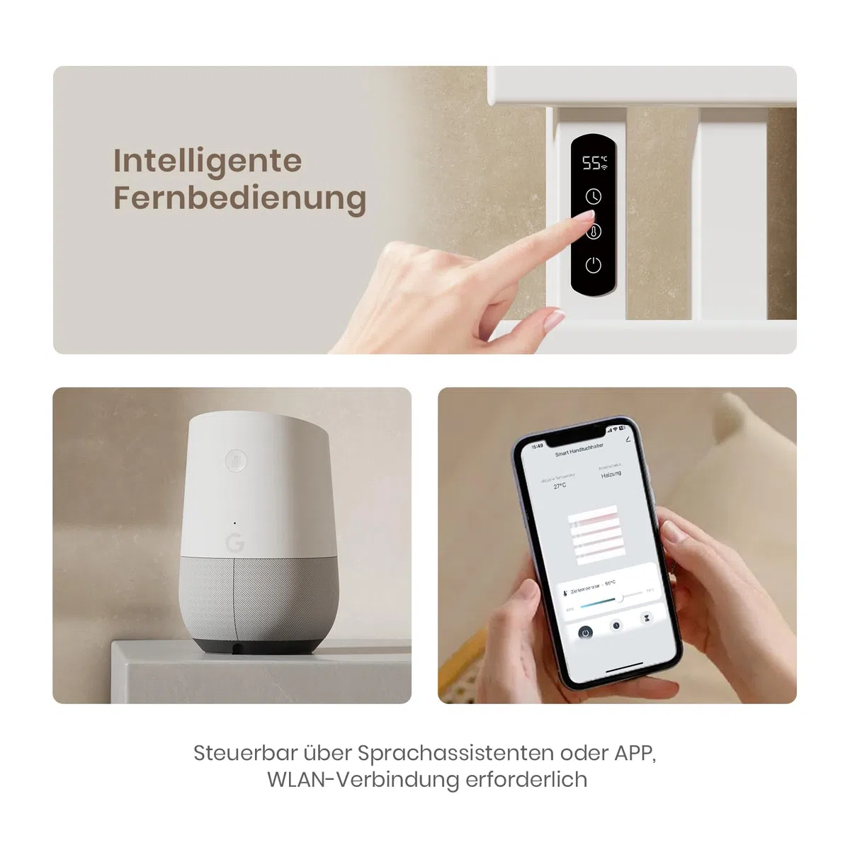 EMKE Scaldasalviette elettrico da bagno, 500 x 1000 mm, scaldasalviette elettrico a risparmio energetico, scaldasalviette elettrico per Alexa, Google Home e app, bianco, 350