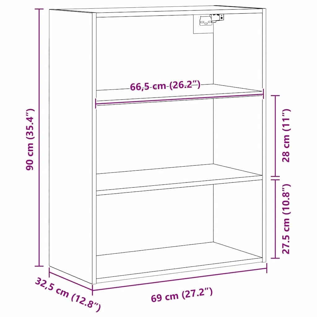 vidaXL Mobiletto da Parete Appeso Rovere Nero 69,5 x 32,5 x 90 cm, Sala da Pranzo, Mobile Rettangolare Moderno, armadietto a Muro, Elegante Arredamento salvaspazio