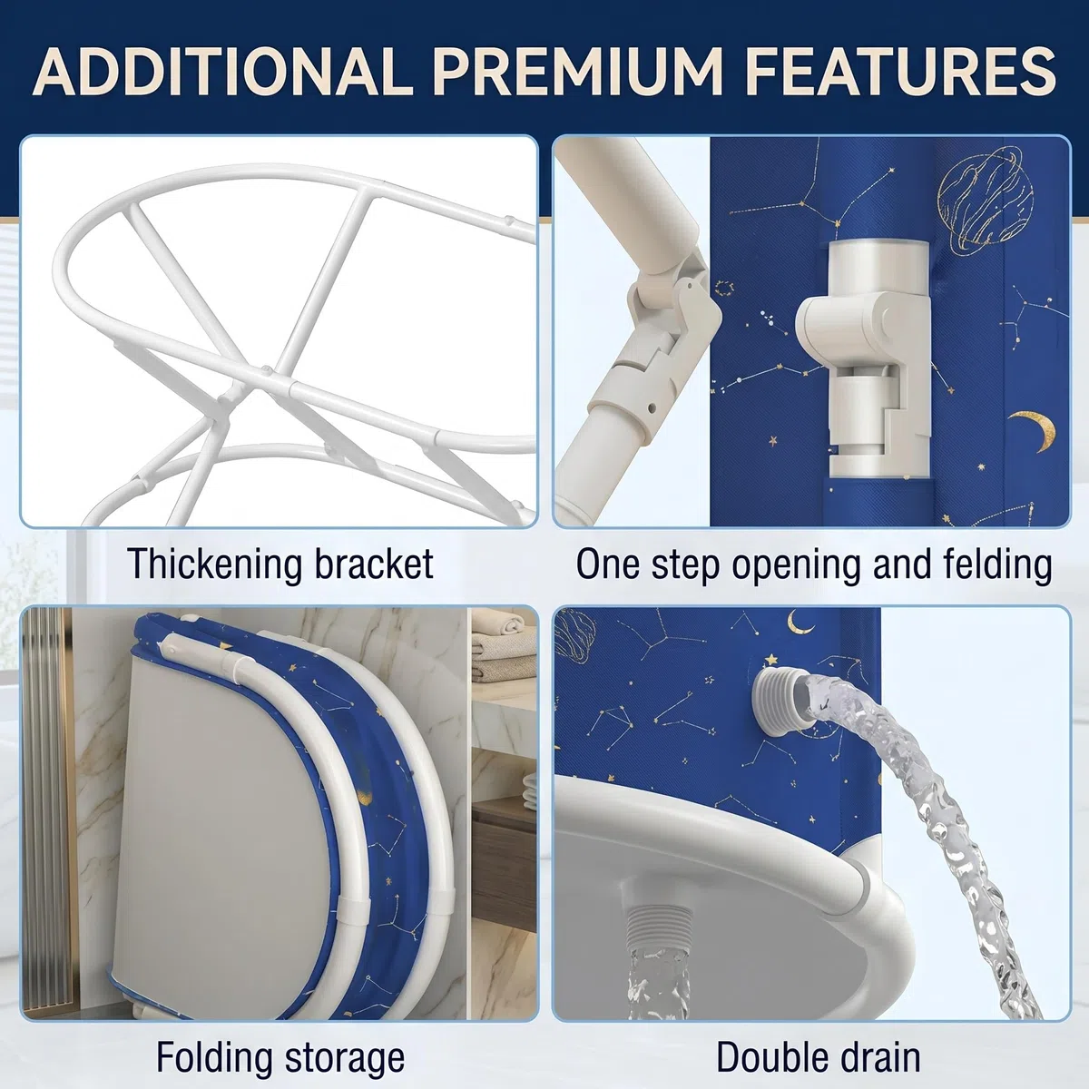 SOONHUA Vasca da bagno pieghevole portatile per adulti e vasca idromassaggio autoportante con cuscini per interni ed esterni Hot SPA Ice Bath, 120 x 60 x 50 cm