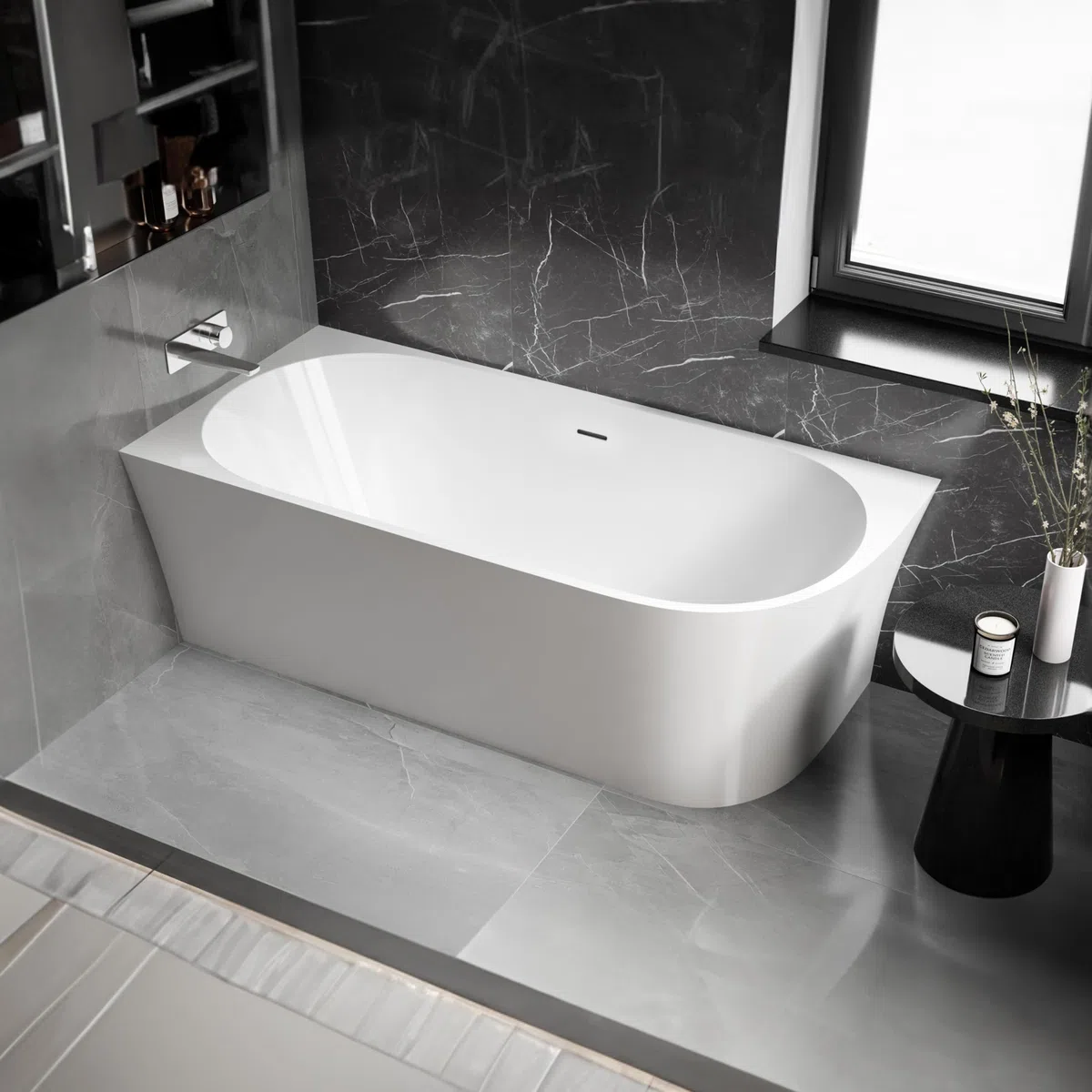 Vasca da bagno freestanding NOVA CORNER - bianco - installazione a sinistra - 170 x 78 cm - Senza rubinetteria, Sistema drenaggio:Senza sistema di drennaggio, Bianco lucido