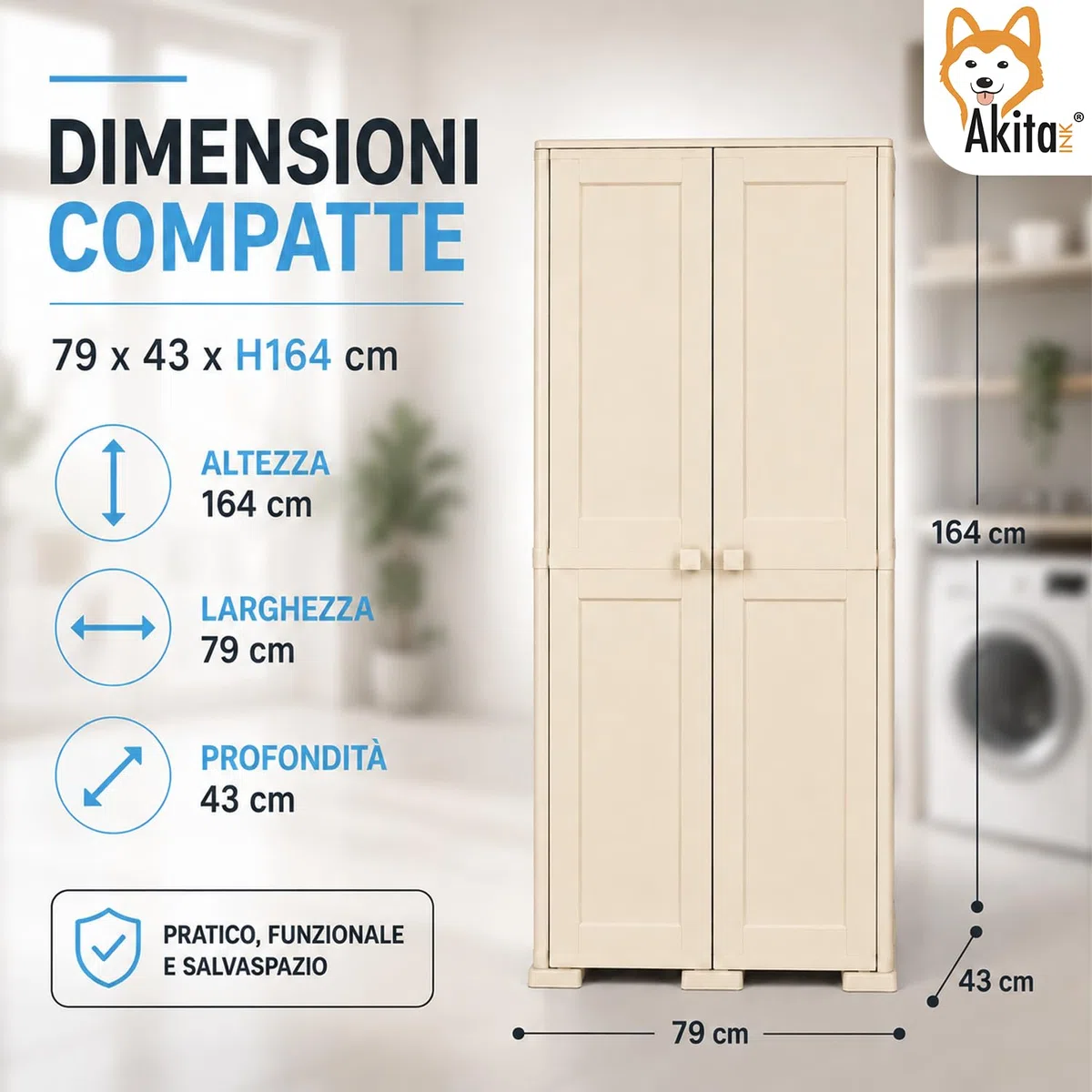 AKITAInk Armadio Multiuso in Plastica Simplex e Omnimodus, Disponibile in Versione Portascope o Bassa, con 1 o 2 Ripiani, Colori Grigio e Panna (Armadio Portascope Simplex con 1 Ripiano Panna)