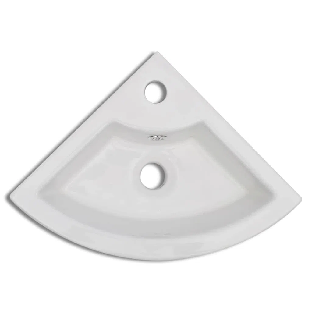 vidaXL Lavello in Ceramica ad Angolo con Foro per Rubinetto Scarico Lavandino