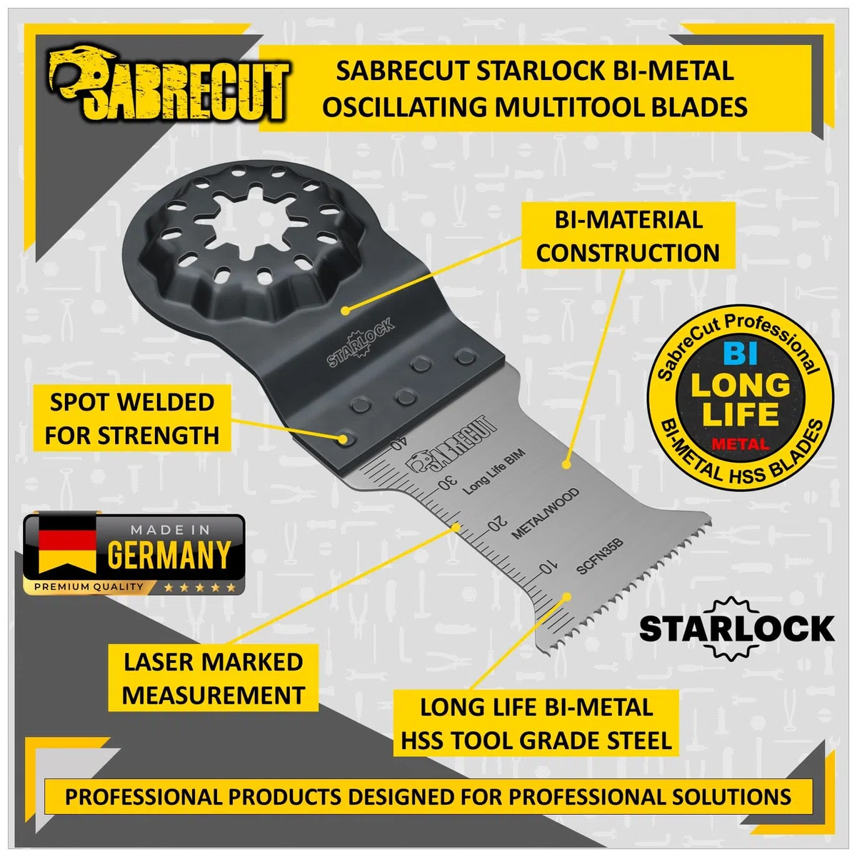 5 x SabreCut SCFNK5 Mix Bimetal (BIM) lame multiutensile a lunga durata compatibili con il sistema di montaggio multiutensile Bosch Fein Starlock/Starlock Plus e Starlock Max e accessori