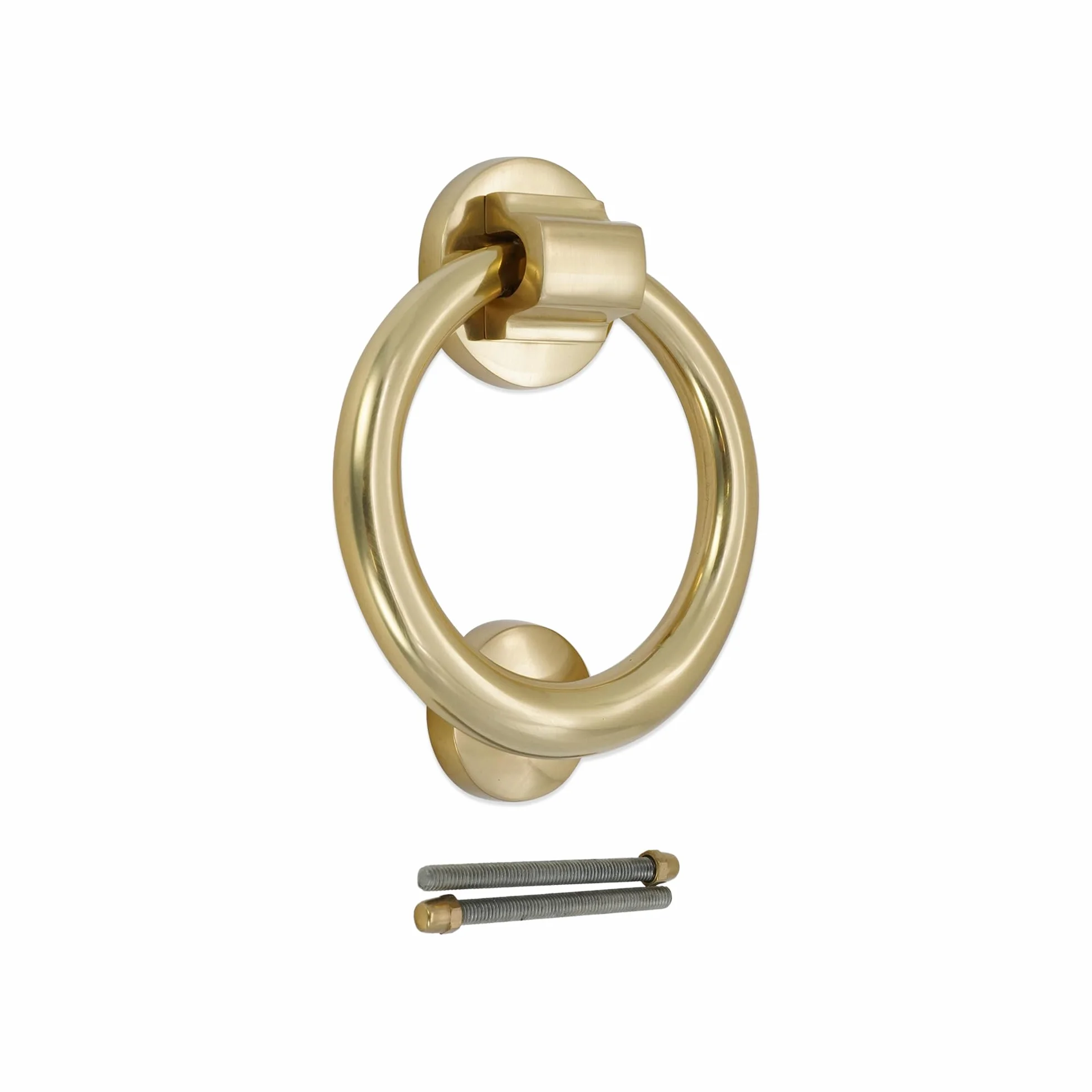 Infinity Decor Battente ad anello in ottone massiccio da 12,7 cm con finitura in ottone lucido – Battente per porta d'ingresso di alta qualità per mobili d'ingresso