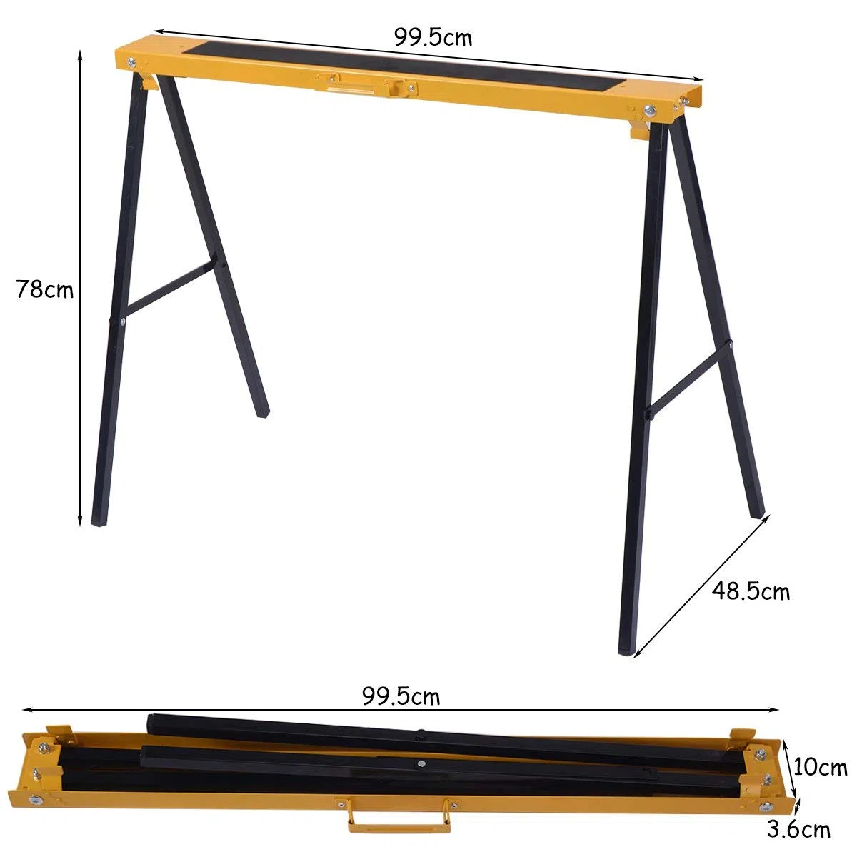 FANTASK 2 cavalletti per ponteggio, set pieghevole, supporto per sega a cavalletto, in metallo, portata fino a 275 kg, supporto pieghevole con manico, in acciaio, giallo
