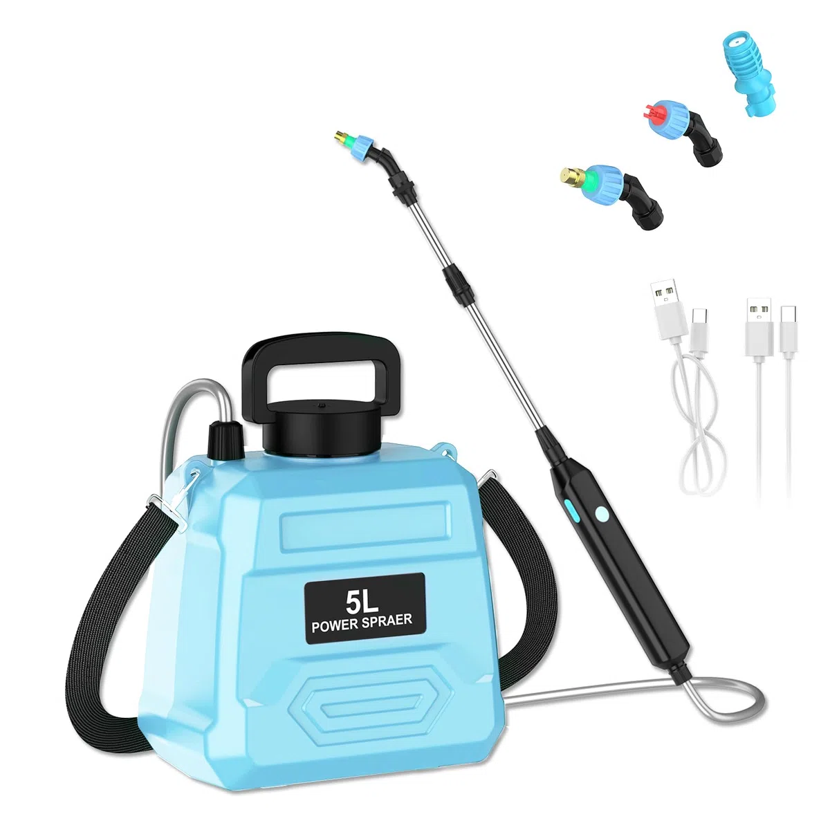 Pompa Irroratrice a Batteria 5L, Spruzzatore Elettrico da Giardino 1800mAh, 2 Modalità & Lancia Telescopica, Spruzzino Automatico per Piante, Diserbo e Prato (Blu)