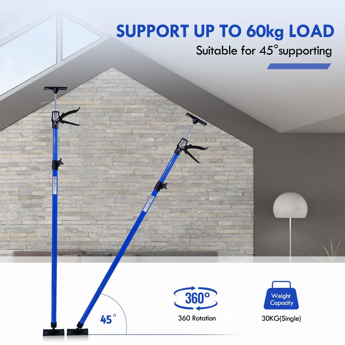 CCLIFE 2 pezzi Sostegno a Soffitto Puntello per solai Telescopico di Sostegno Carico Fino a 30 kg Lunghezza regolabile 115-290 cm