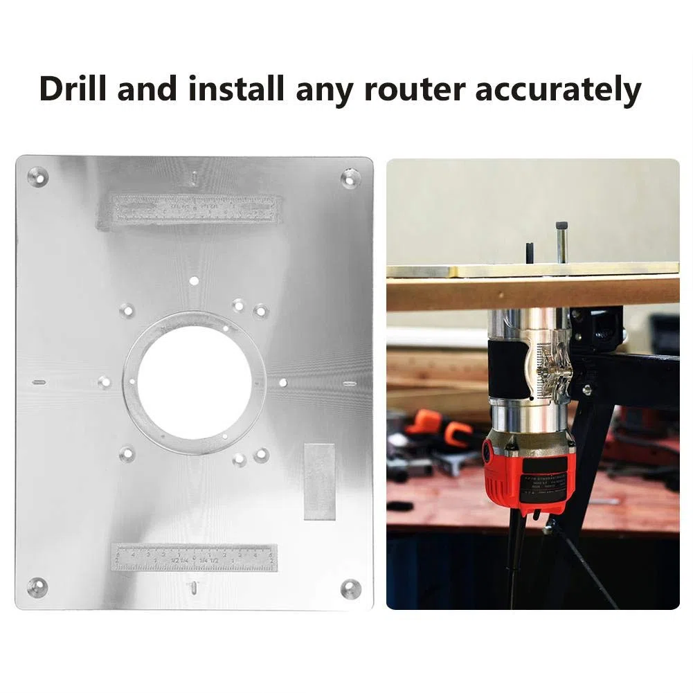 Router Table Insert Plate,Piastra per fresatrice in lega di alluminio con anello di inserimento e viti di installazione per la lavorazione del legno fai da te, 30 x 24 x 1 c