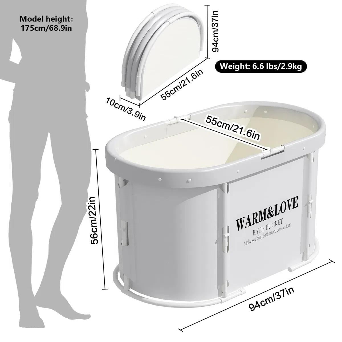 Vasca da bagno pieghevole per doccia, vasca da bagno autoportante per bagno caldo e bagno di ghiaccio, vasca portatile per adulti e bambini (grayish white)