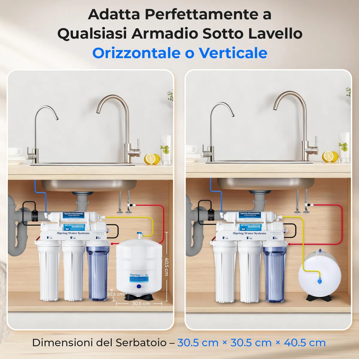iSpring T55M Serbatoio di Stoccaggio dell'Acqua Pre-pressurizzata Residenziale da 5,5 Galloni per Osmosi inversa
