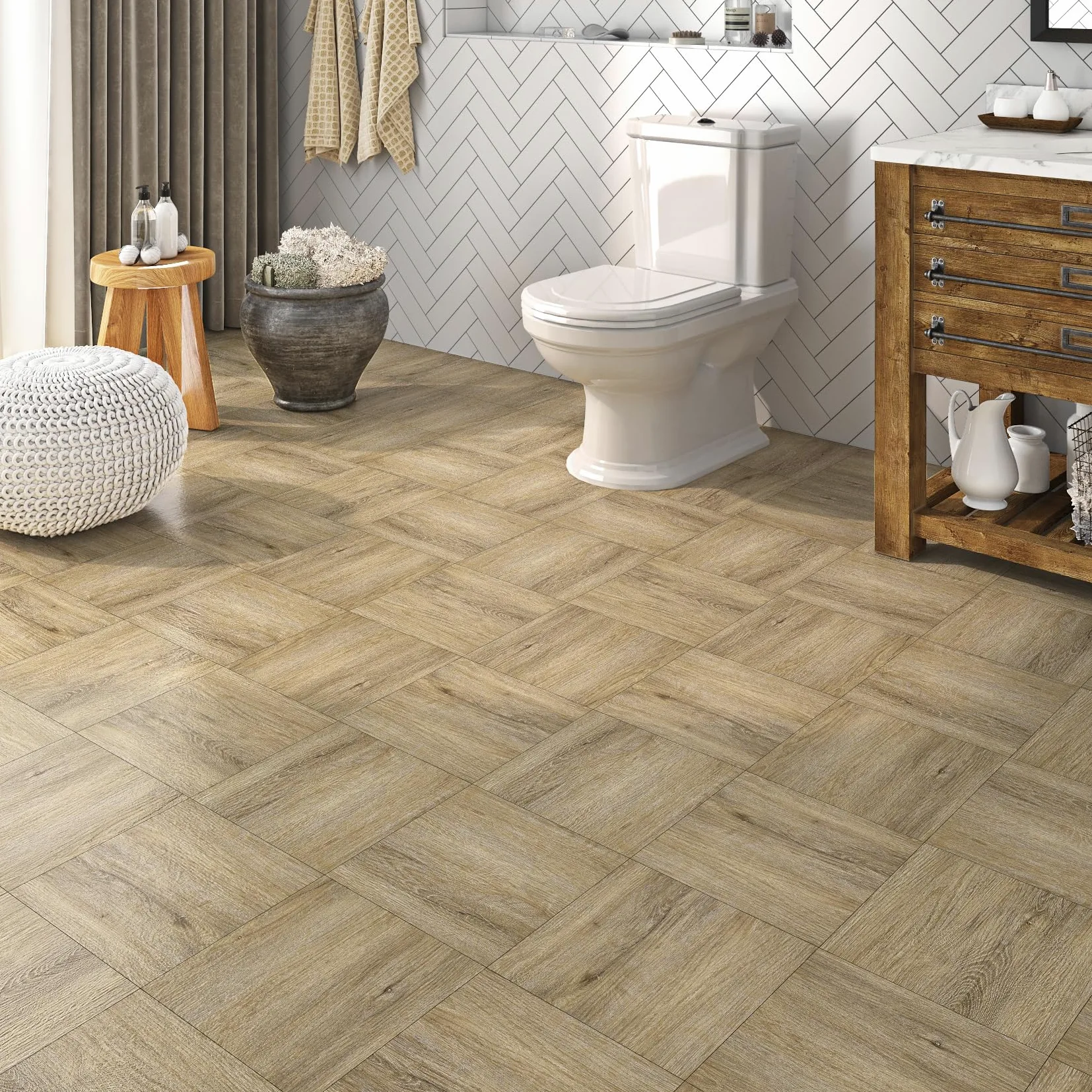 Livelynine Pavimento PVC Adesivo Effetto Legno - Listoni Finto Parquet Laminato 90x15 Pavimento Adesivo Legno Quercia Piastrelle Adesive Pavimento Bagno Cucina Linoleum per Pavimenti Chiaro, 18 Pezzi