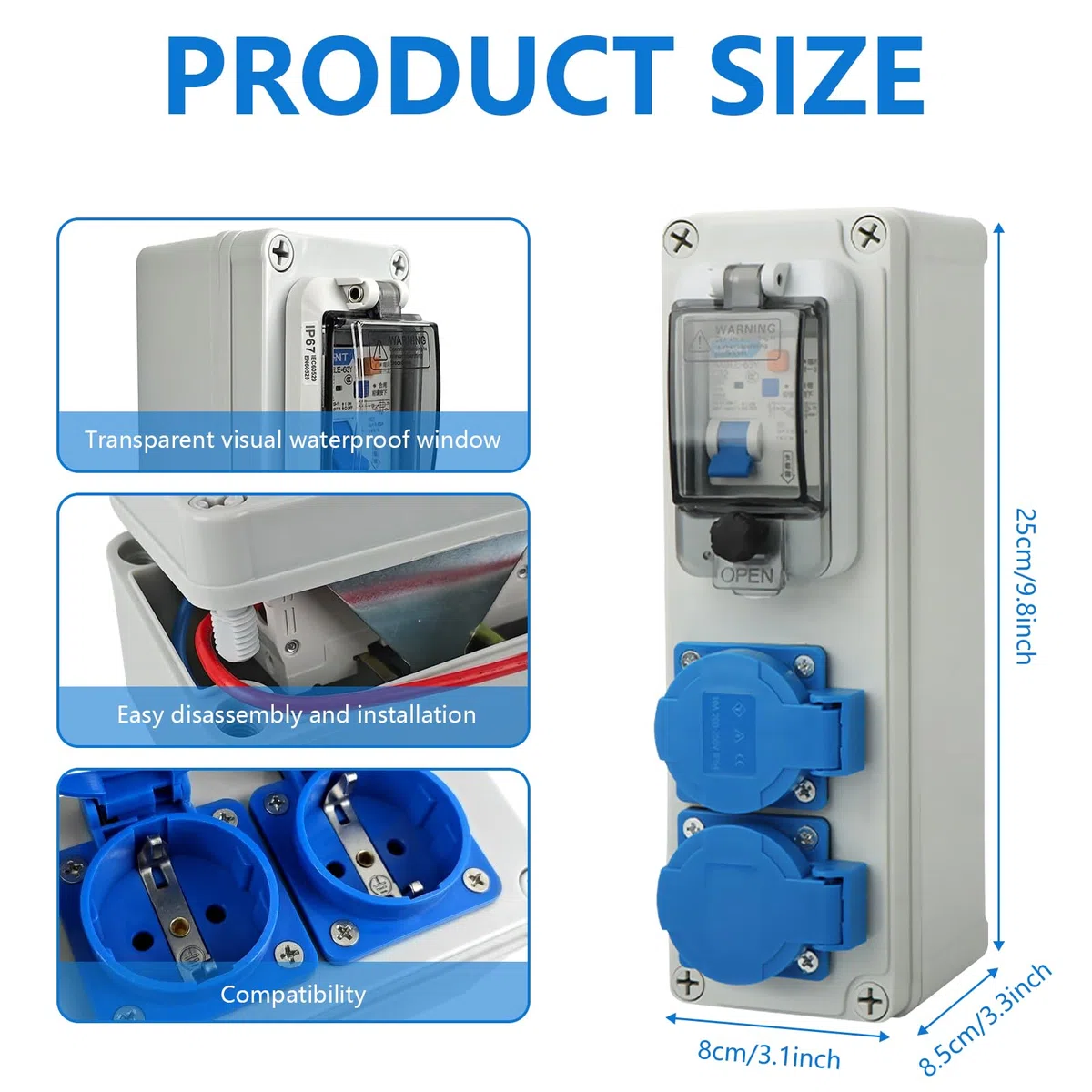 Quadro Elettrico da Cantiere 16A, Magnetotermico 250V 2P Quadri Elettrici da Esterno con Interruttore fi Impermeabile IP54 Presa Esterna per Giardini di Fabbriche Interne ed Esterne