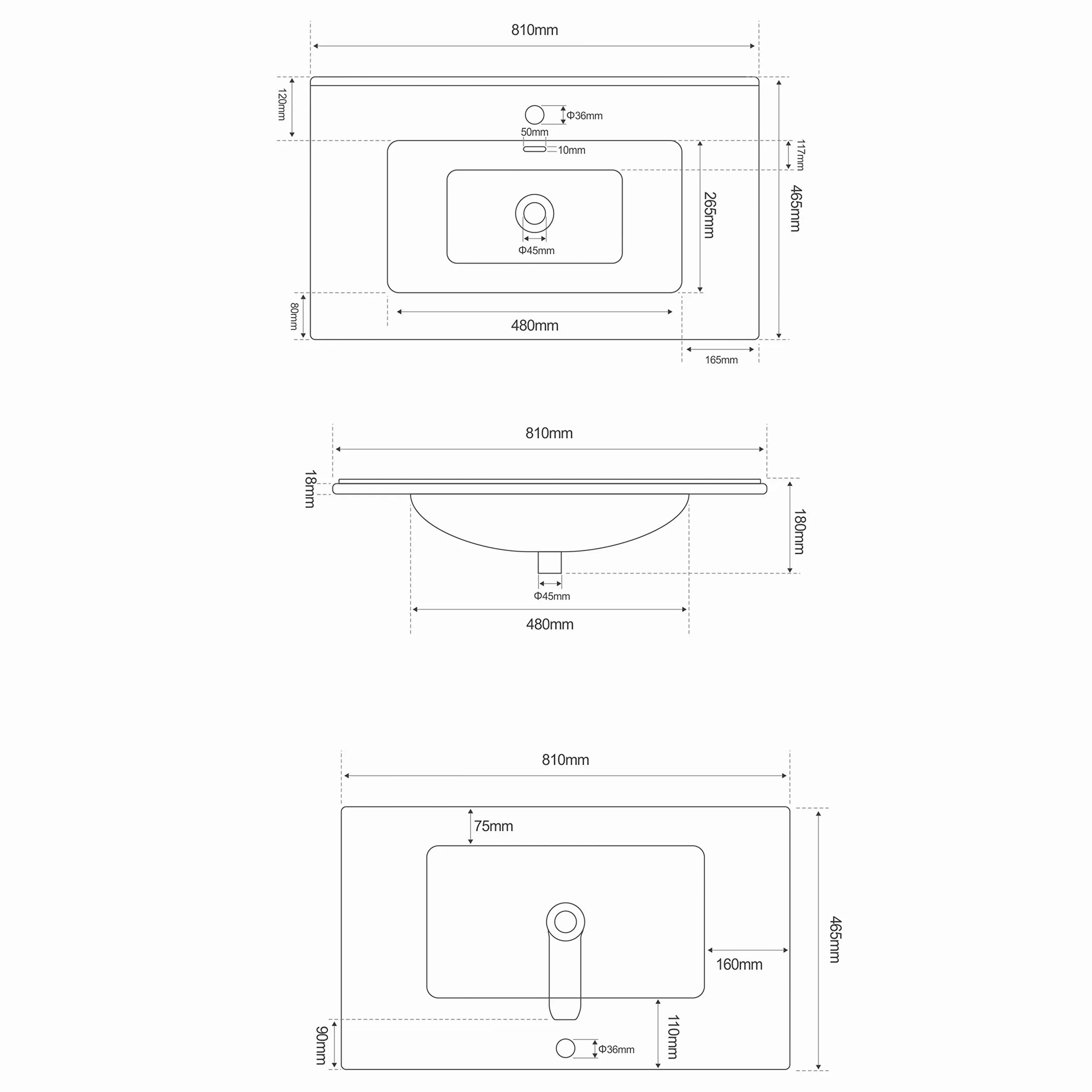 NORBE Lavabo ad Incasso (80x46 cm) in Ceramica | Lavandino Design Moderno vasca Tonda | Finitura Bianco Lucido | Lavamani senza Piletta | Bacinella Sanitari Bagno (80x46 cm)