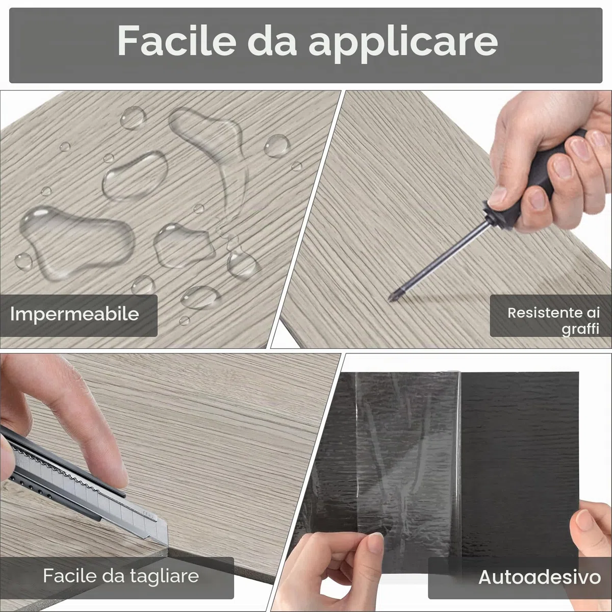 UISEBRT Pavimenti in PVC Autoadesivo Listoni in laminato vinilico, Effetto legno, 91,44 x 15,24 x 0,2 cm, 18 pezzi circa 2,5 m², Piastrelle Adesive PVC per Cucina Soggiorno Balcone, Beige Grigio