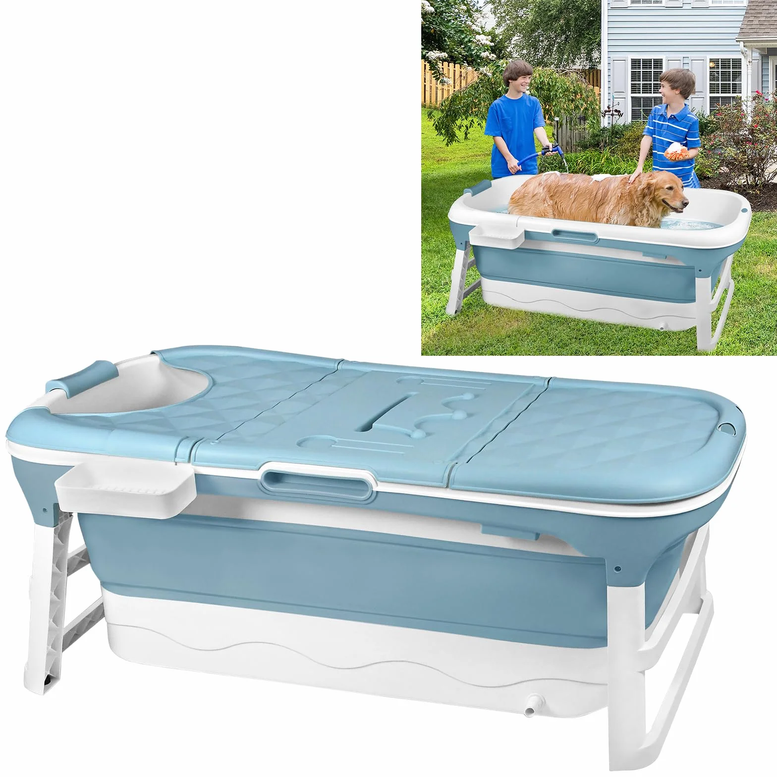 YUENFONG - Vasca da bagno pieghevole per adulti con copertura rimovibile, in materiale PP e plastica, dimensioni: 128 x 62 x 52 cm