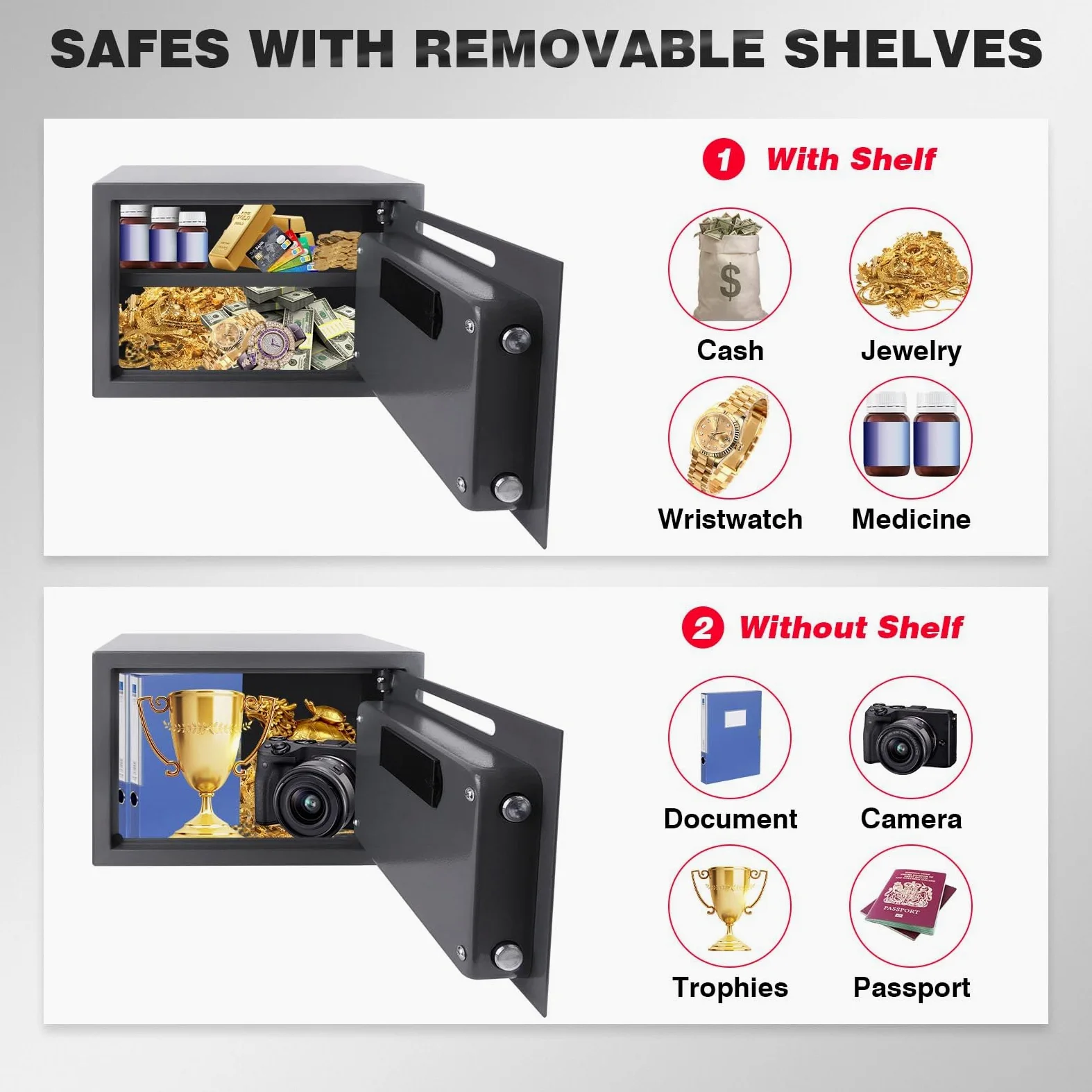 Cassaforte elettronica, cassaforte di sicurezza digitale per casa, ufficio e hotel, cassaforte per armadio 16L con fessura per monete e fissaggi a parete e pavimento, 25 x 35 x 25 cm, grigio