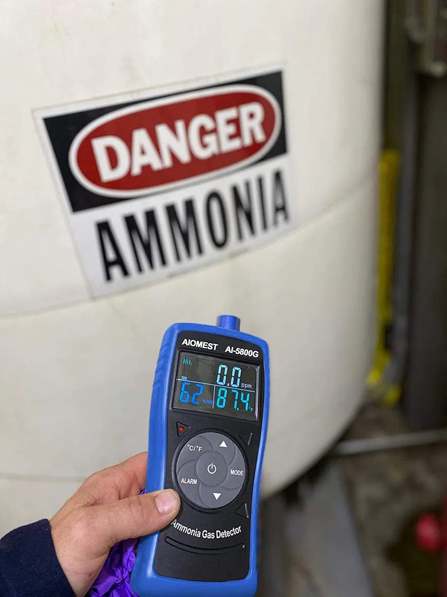 Rilevatore Gas Ammoniaca AIOMEST AI-5800G con Allarme | Misuratore 0-100 ppm Amoniaca, Umidità e Temperatura | per Pollai, Cantina e Ambienti Industriali