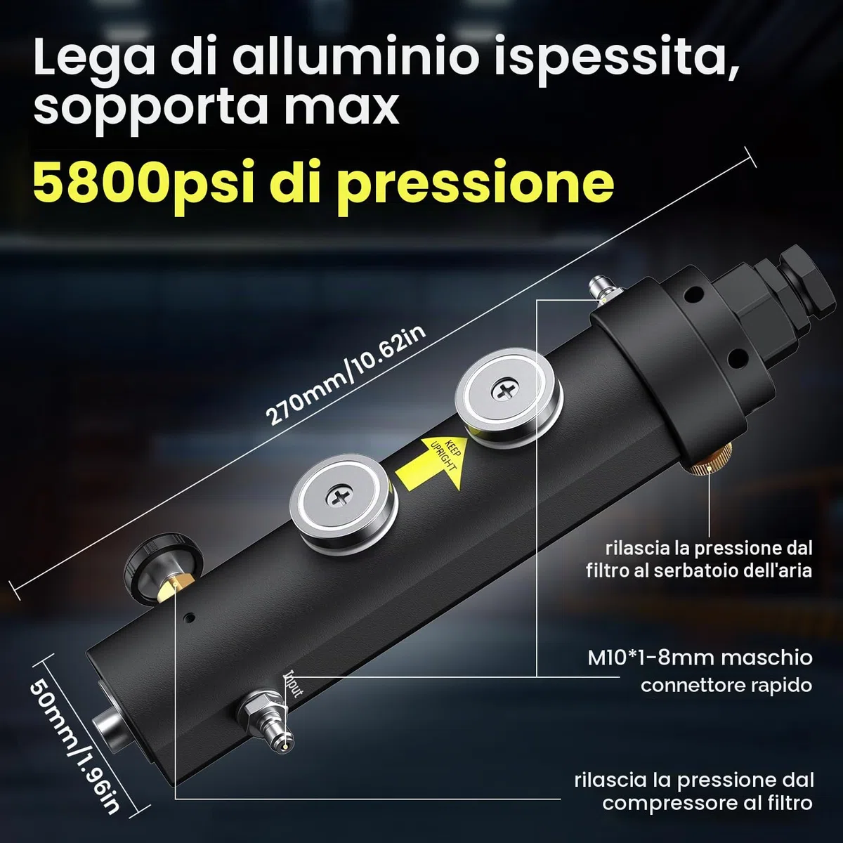 Filtro professionale per compressore d'aria PCP – GX 5800PSI separatore olio/acqua con magnete e montaggio a vite, con valvola di tenuta della pressione 2000 psi, filtro aria secca per bombole