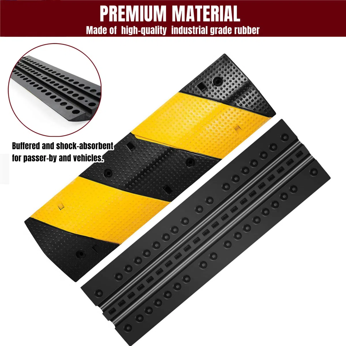 Nisorpa Gobbe di velocità in gomma da 101,6 cm con 4 bulloni Protezione per cavo vialetto a 2 canali Rampa Modulare Speed Bump per vialetto Parcheggio Garage Capacità di carico 100 kg, 100 × 30 × 6 cm