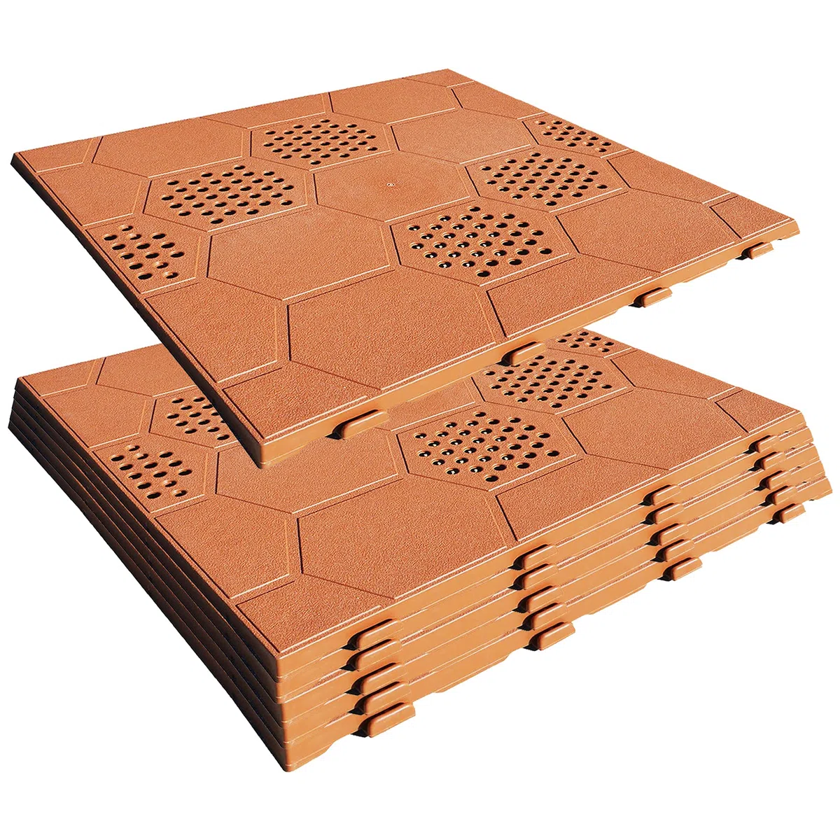 Confezione da 6 piastrelle di plastica per pavimento esterno di 39x39x2,5 cm. Superficie totale 0.9m². Collezione facile - Terracota