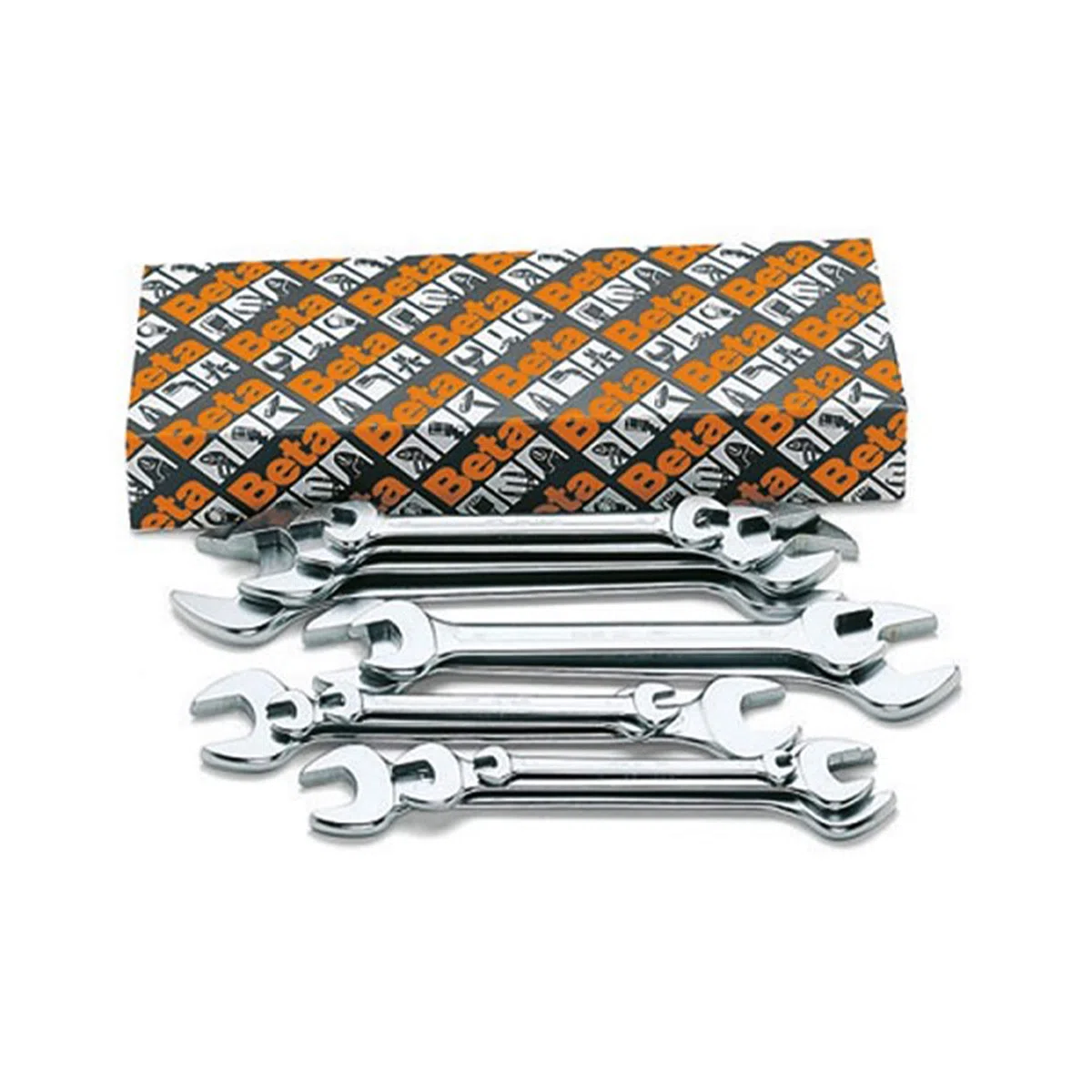 BETA - Set 8 Chiavi a Forchetta Doppie Cromate da 6x7 a 20x22 mm, Serie Chiavi Professionali per Serraggio Dadi e Bulloni Officina Meccanica e Manutenzione Industriale, 55/S8
