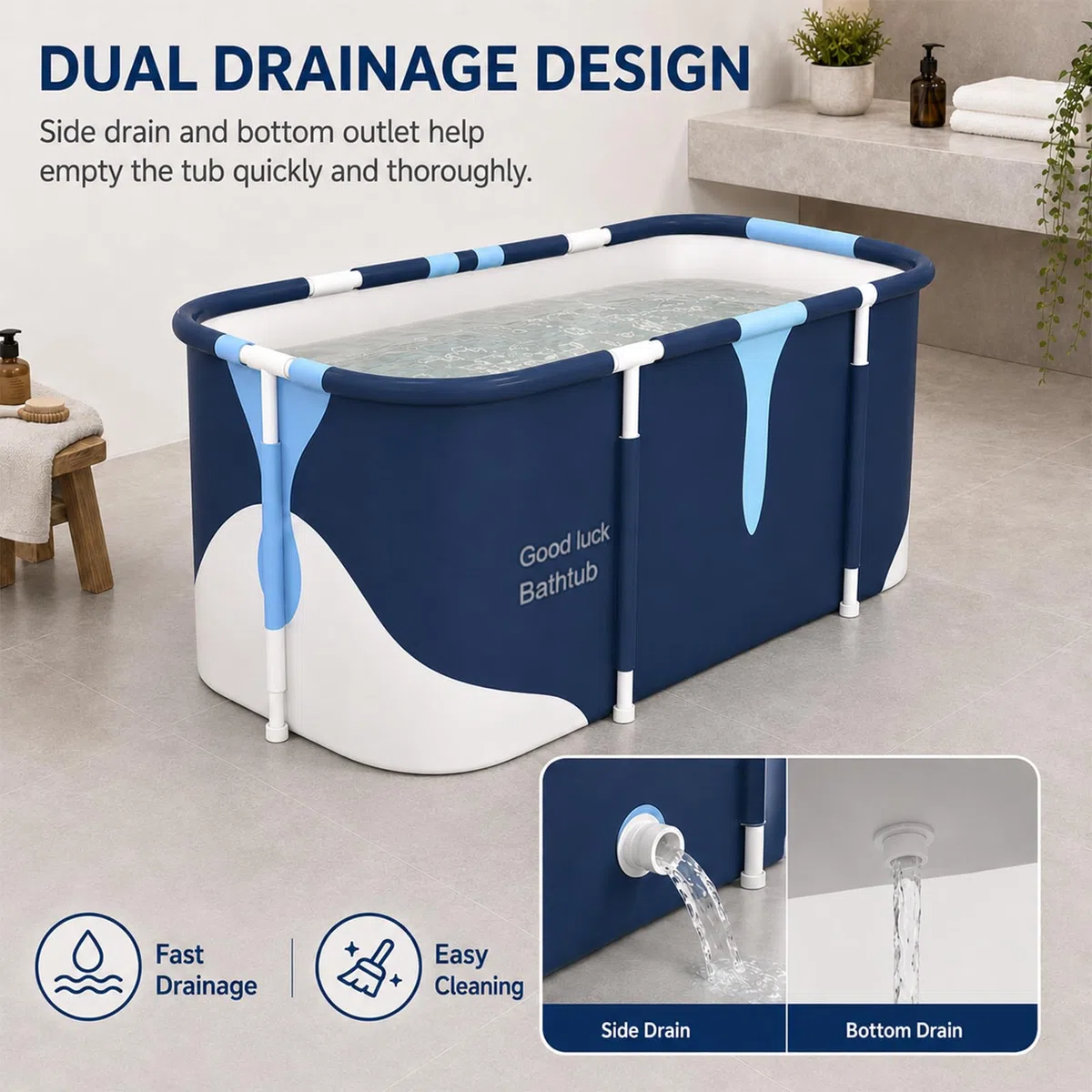 55 pollici Vasca da bagno portatile, vasca da bagno pieghevole, vasca da bagno indipendente per bagno caldo e di ghiaccio, vasca da bagno SPA per bagno, doccia, vasca da bagno portatile per ghiaccio