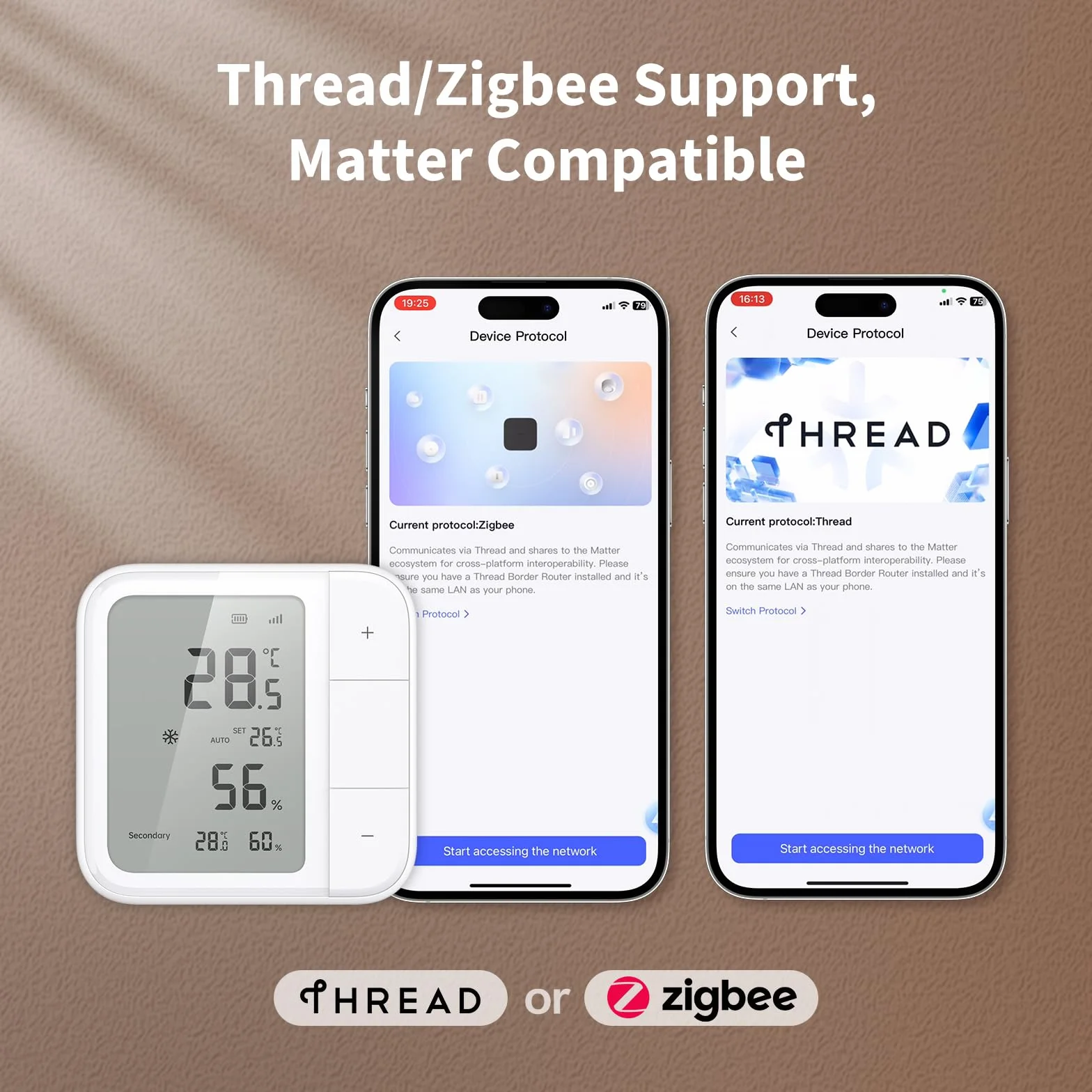 Aqara Termostato Ambiente W100 Thread/Zigbee, Monitoraggio della Temperatura e dell'Umidità, Wireless, Controllo Remoto HVAC, 3 Pulsanti Personalizzabili, Funziona con HomeKit, Alexa, Google