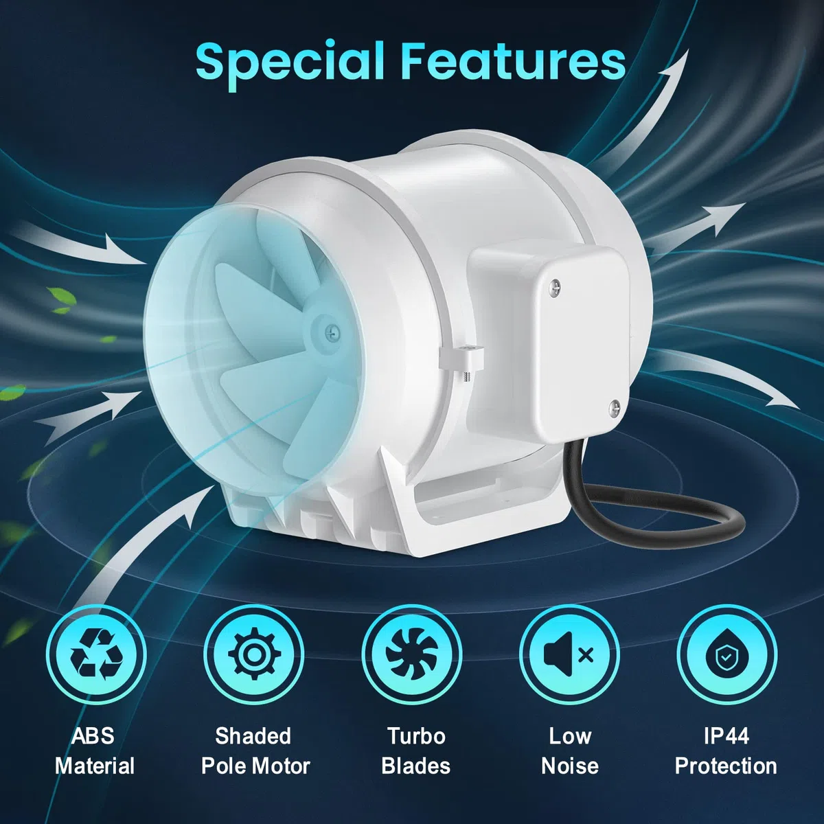 HG Power Ventola di Aspirazione 125mm Estrattore Ventilatore in Linea Ventilazione e Scarico Interni per Tende Idroponiche, Bagno, Garage, Laser 3D Estenuante