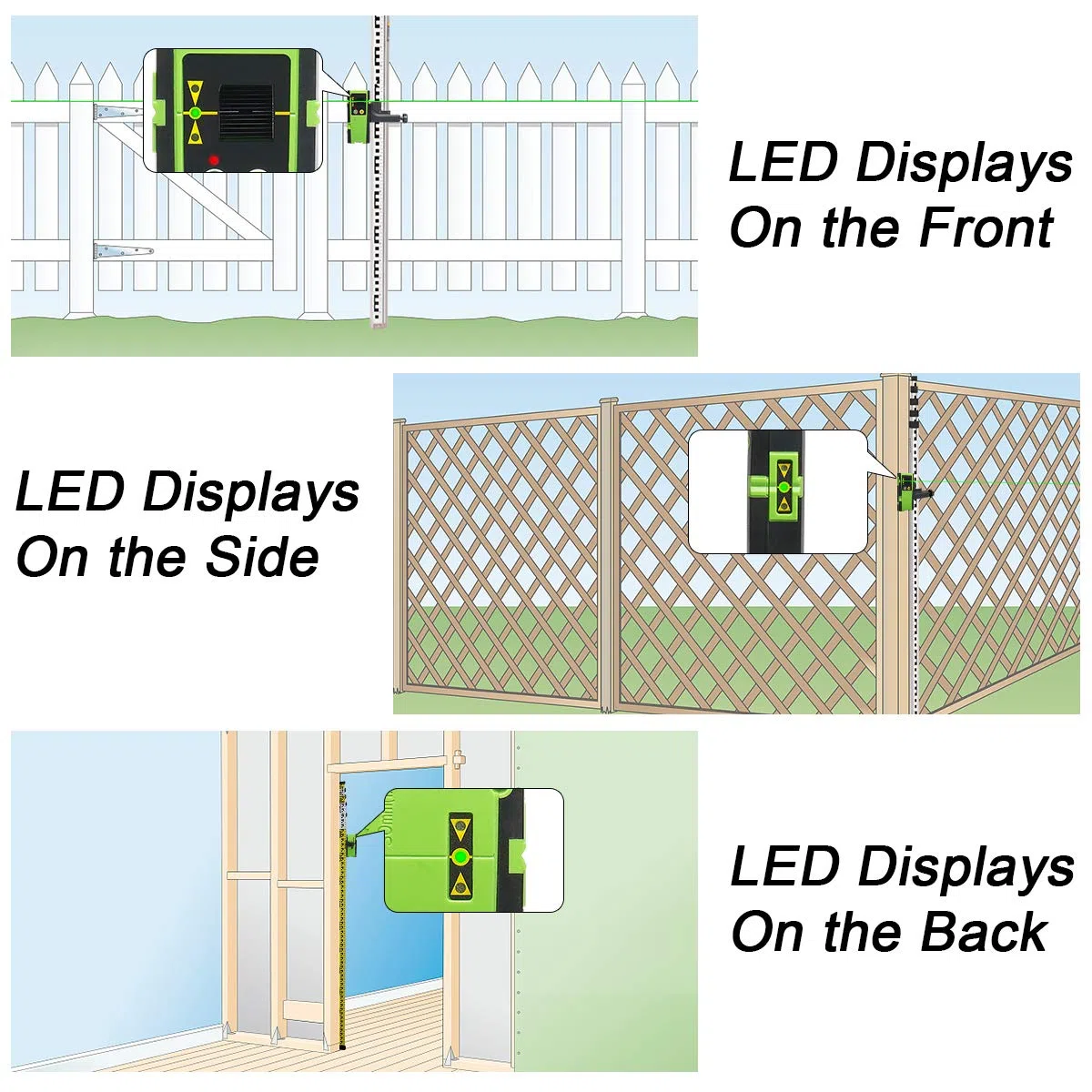 Huepar LR-6RG Ricevitore Laser per Huepar Livella laser a impulsi, Rileva Raggio Laser Rosso e Verde fino a 60m, Display a LED a tre lati, Timer di Spegnimento Automatico
