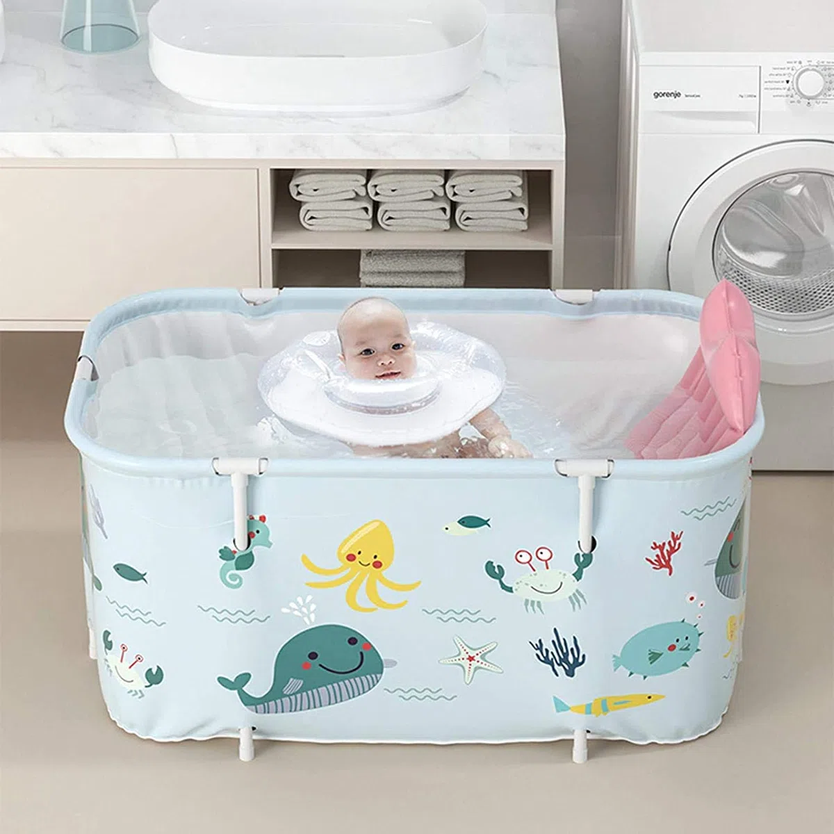 HUIPYOU Vasca da bagno portatile, pieghevole, vasca da bagno in plastica SPA, vasca da bagno extra large per adulti bambini 120 cm, blu