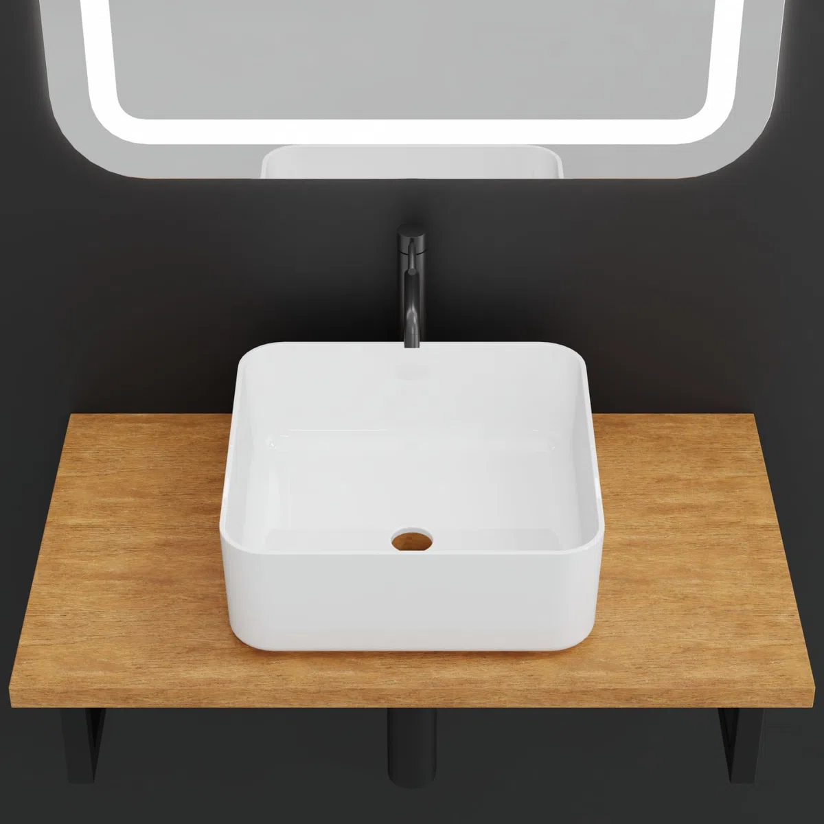 HAGO 24 | Lavabo in ceramica | quadrato 39 x 39 cm | bianco | angoli arrotondati | bordo stretto | Lavabo da appoggio | Ceramica | Antigraffio | Attacco standard