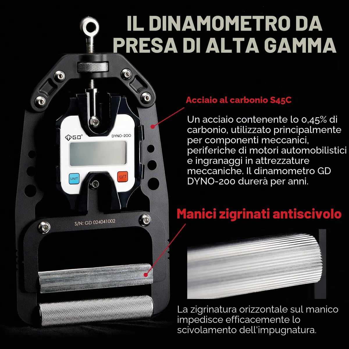 GD DYNO-150 - Dinamometro digitale digitale per misurare la forza della presa, tester elettronico per la forza della presa, per rafforzare la presa, 150 kg