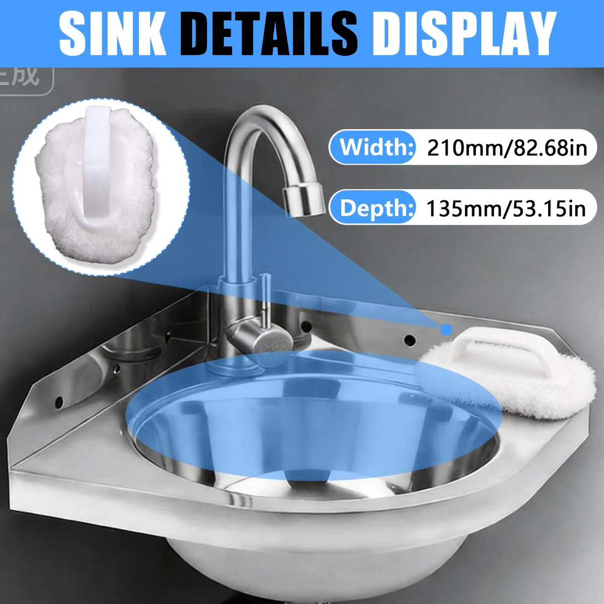 Lavello Angolare Acciaio Inox, Piccolo Lavello Da Parete 260 mm Con Rubinetto, Sifone E Tubi, Lavabo Compatto Per Camper, Barche, Bagno, WC, Garage, Facilmente Installabile