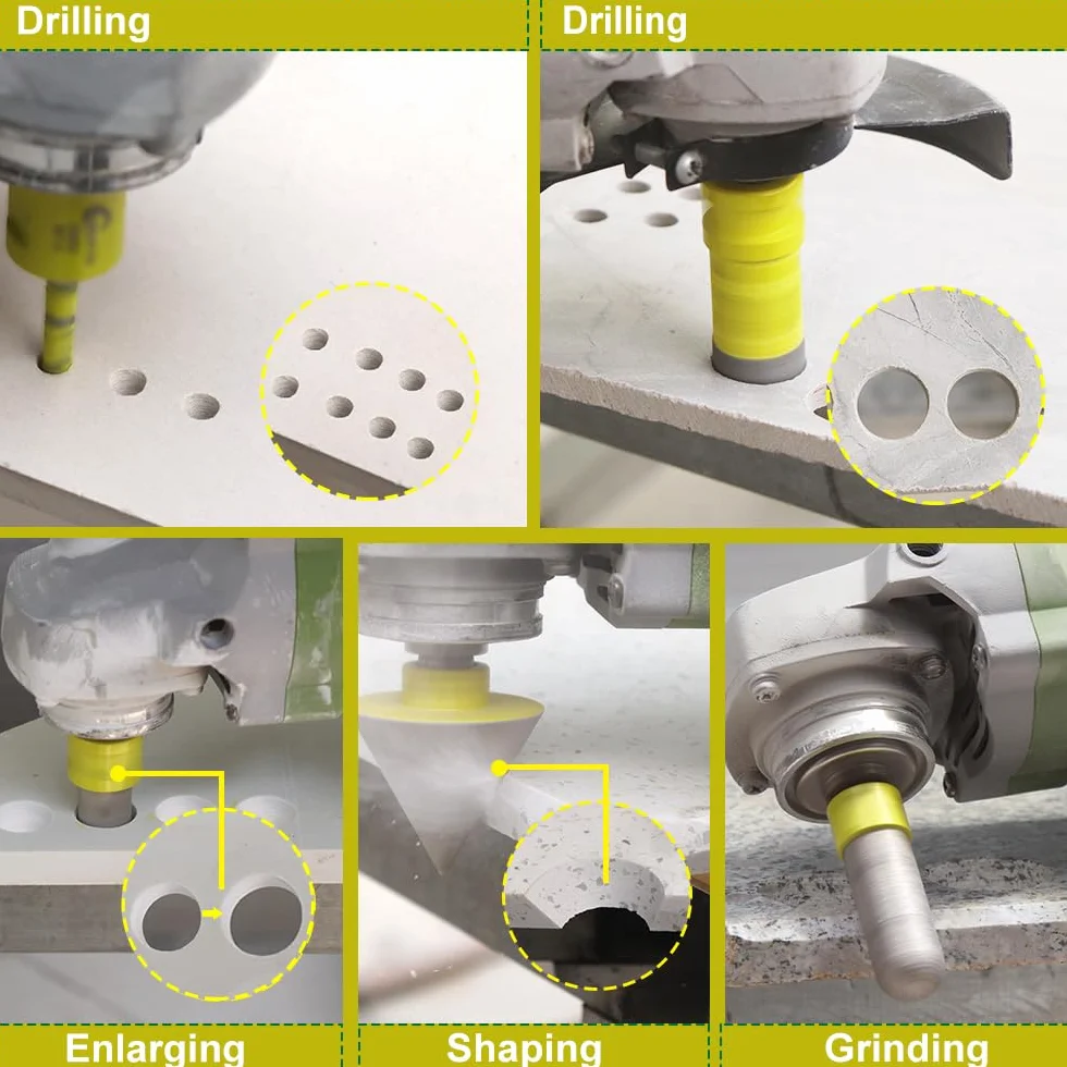Punte per Trapano Diamantate - 12pezzi (6/6/8/20/25/35/50/68/110mm+20mm Fresa Punta Trapano+50mm Punta Smusso+Adattatore) Seghettato Ceramica Porcellana Marmo Granito M14 Filettatura