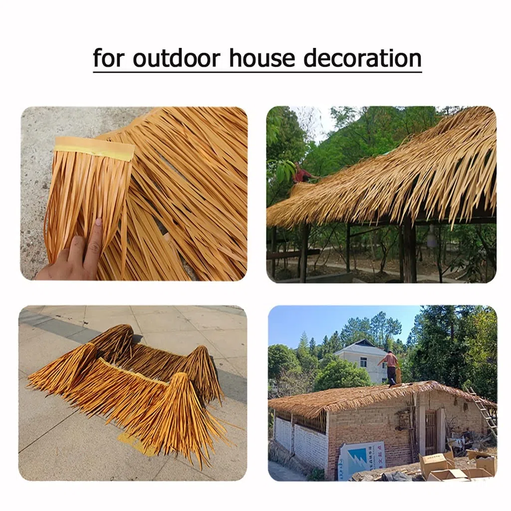 Rotoli di paglia di palma, copertura in paglia artificiale per capanne Tiki e ombrelloni da patio, materiale plastico PE resistente per decorazioni tropicali