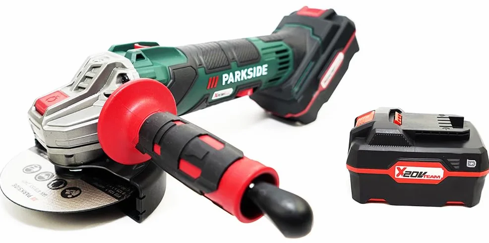 Parkside 20V Smerigliatrice angolare a batteria PWSA 20-Li D4 in bundle/set con valigia da trasporto Smerigliatrice (incl. 2x4Ah batteria+caricatore)