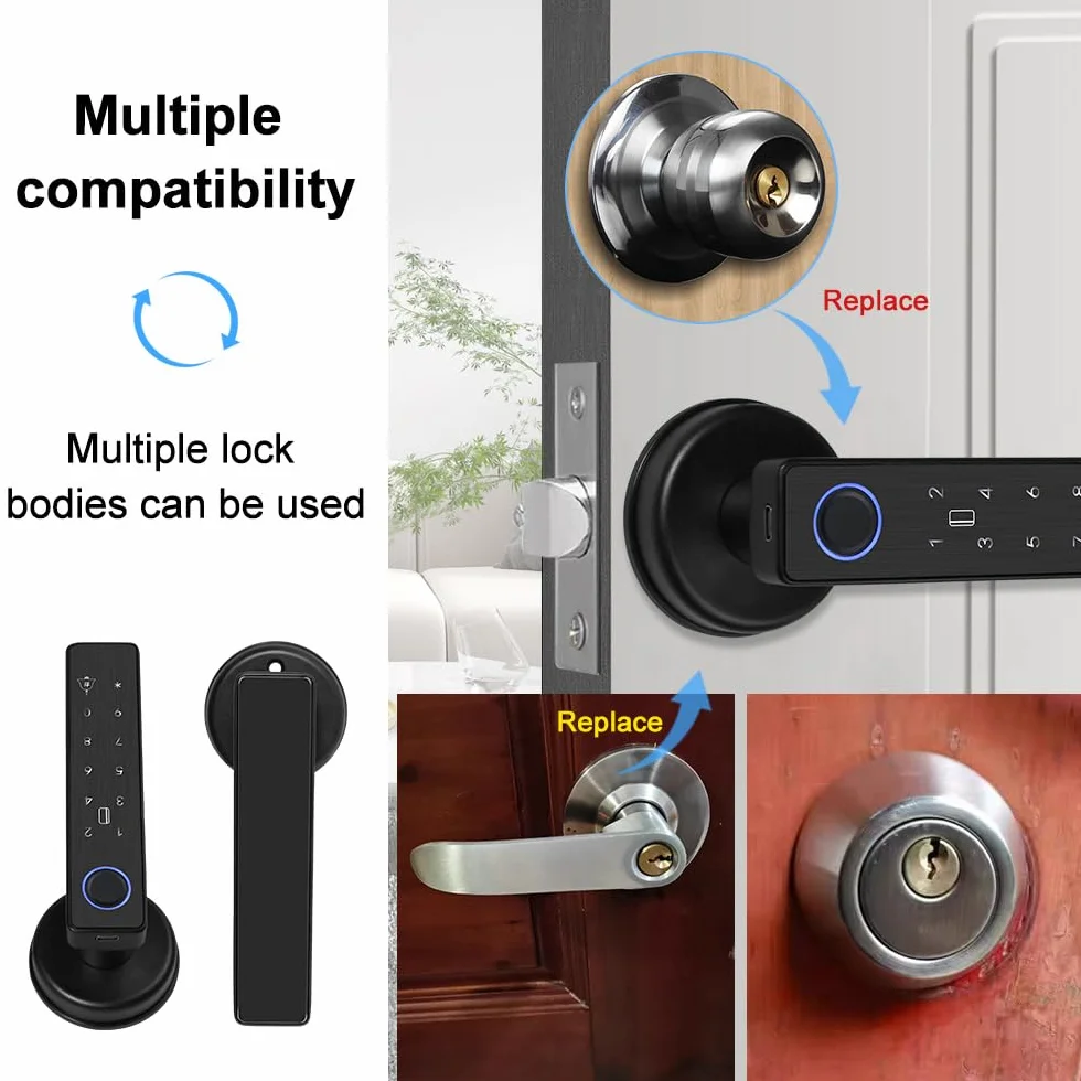 Smart Door 5-in-1 Lock Maniglia Porta Elettronica con Tastiera Password WiFi TUYA Smart Lock con Improntata Biometrica Digitale RFID IC Card Touch per Casa Ufficio Appartamento