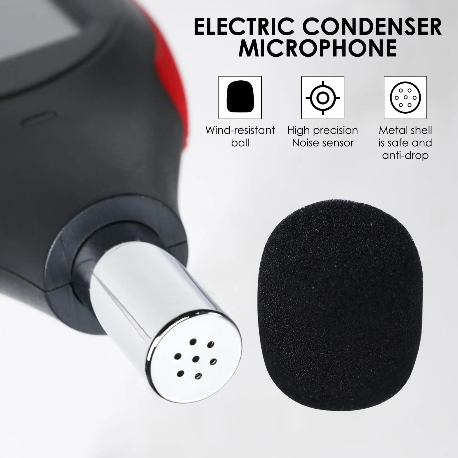 Misuratore di Decibel Misuratore di Livello Sonoro Rilevatore di Lettura da 30dB a 130dB MAX Data Hold, Misuratore di dB SPL con Allarme, Registrazione Dati e Funzione Ricaricabile