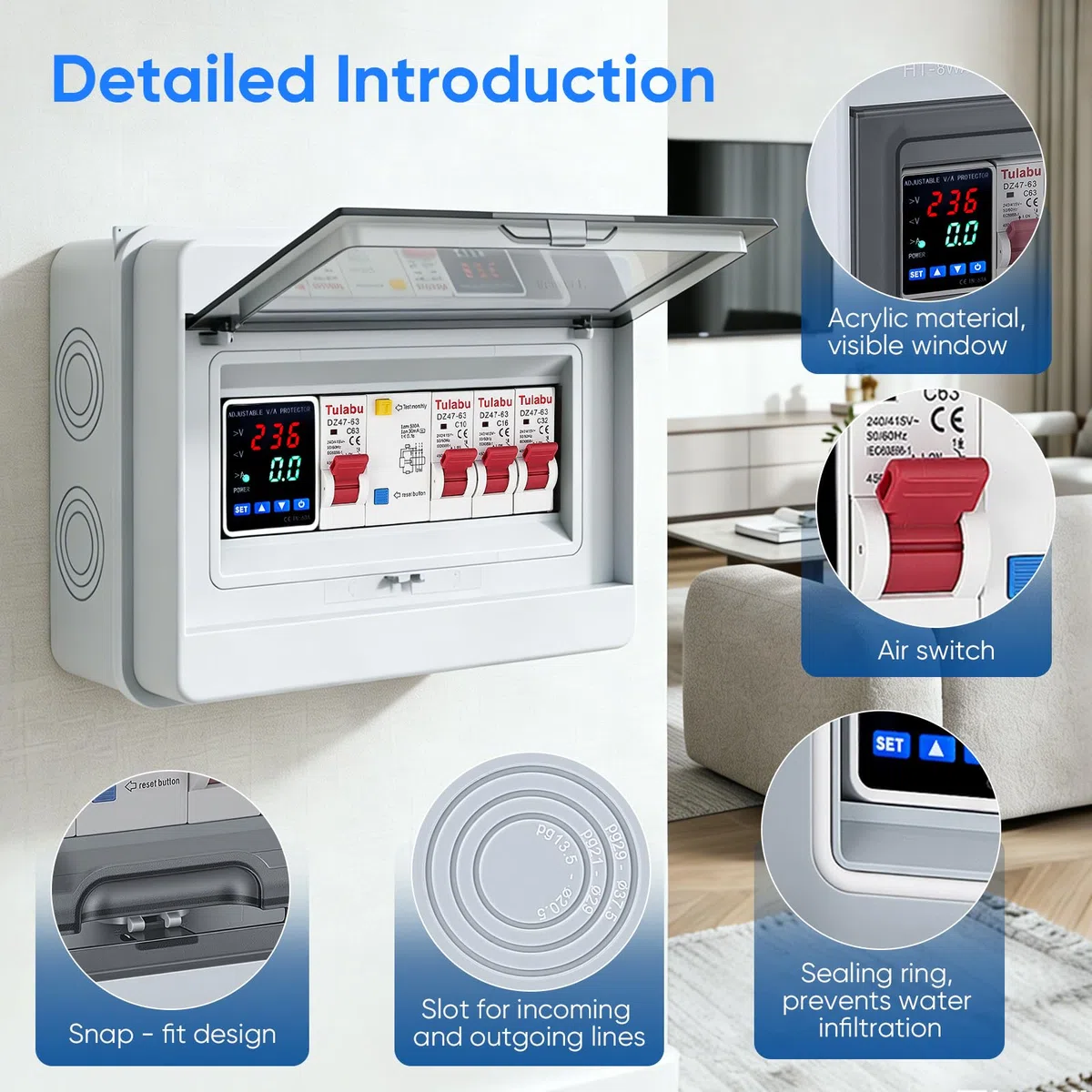 Quadro Portafusibili Parete, Quadro Distribuzione Parete IP65 Sezionatori AC 32A 16A 10A Quadro Distribuzione Dell'alimentazione Interruttore Automatico 63A Per Uso in Officina e Domestico