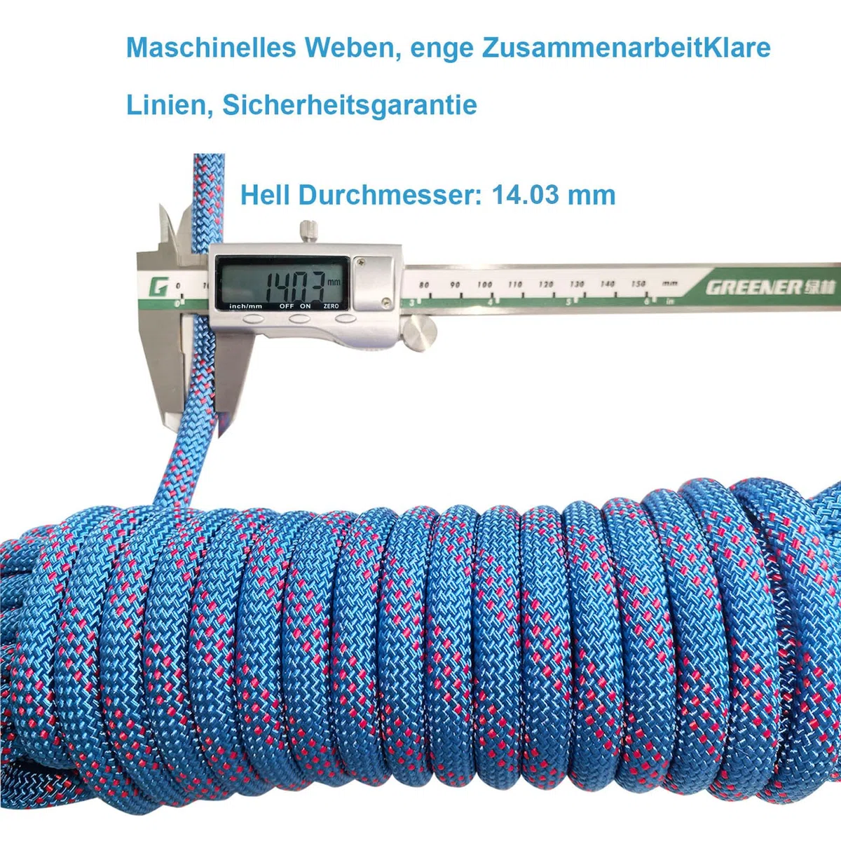 14mm Corda da Arrampicata 20m per Arrampicata Statica Corda di Sicurezza con 2 Moschettone ad Alta Resistenza Carico di Rottura: 2800kg per Alpinismo Fuga Strumenti Salvavita Blu