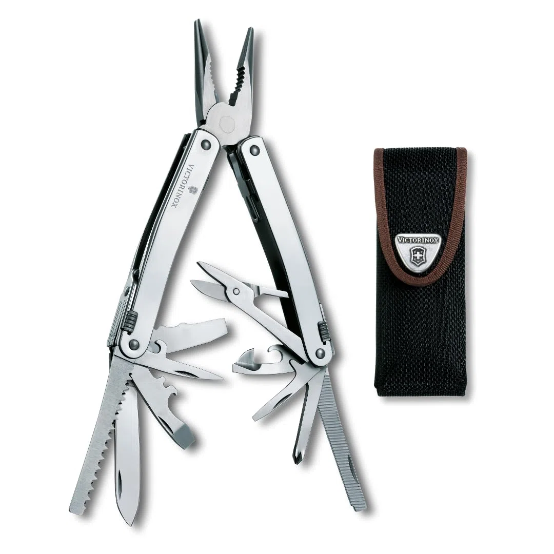 Victorinox Multi-strumento Swiss Tool Spirit X, 24 Funzioni, Multiuso con Lama Bloccabile e Pinze a Punta Lunga, incl. Fodero in Nylon, Argento